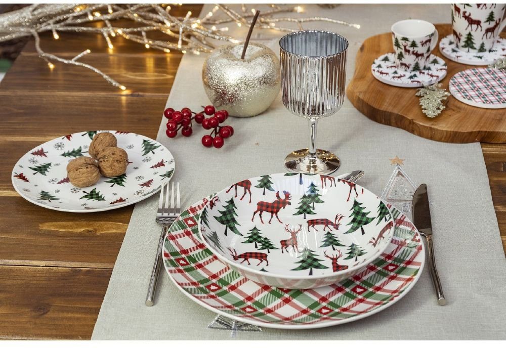 Porzellan, Speiseteller, Personen Winter, 6 (18-tlg), Personen, Weihnachen Tafelservice d'Este Suppenteller, Service 18 für Denver, Geschirr-Set, Villa Dessertteller, Teile, 6