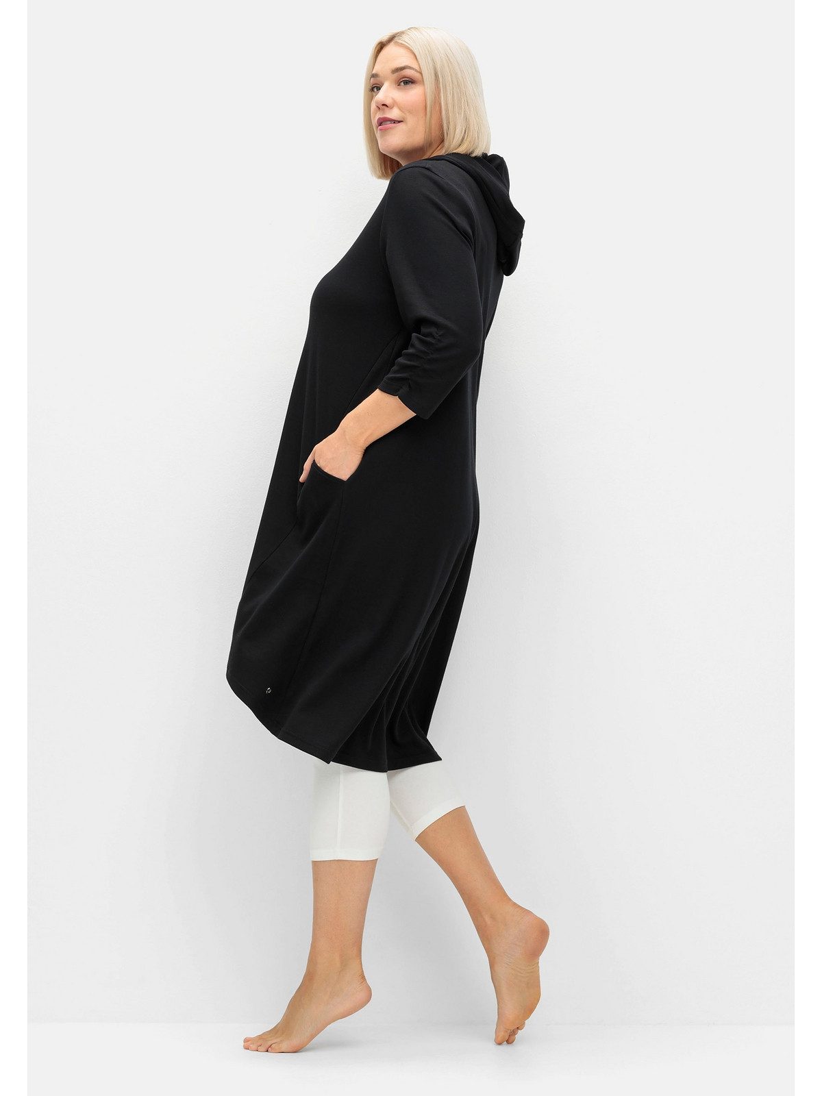 Sheego Sweatkleid Große Größen mit Vokuhila-Saum, aus Interlock