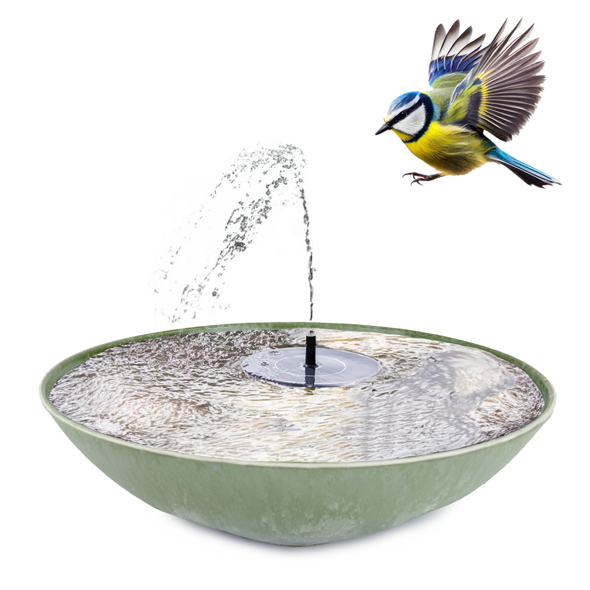 matches21 HOME & HOBBY Wasserspiel Solar-Brunnen Set für draußen - 45 cm Schale sandfarben, (1 tlg), Wasser-Fontäne als Solar Spring-Brunnen Garten-Deko Vogeltränke