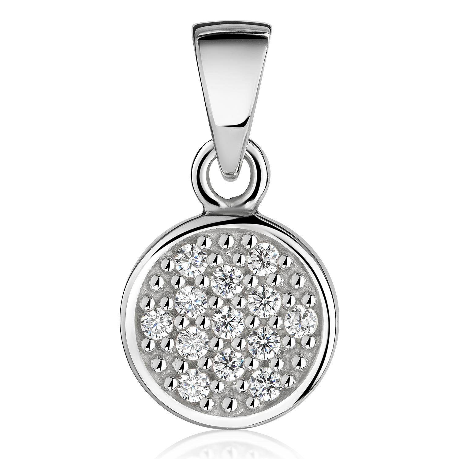 Materia Kettenanhänger Damen Silber Zirkonia weiß klein Ø8mm KA-514, 925 Sterling Silber, rhodiniert