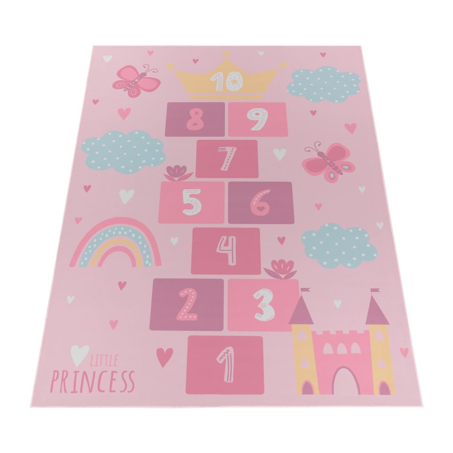 KADIMA DESIGN Kinderteppich waschmaschinenwaschbar Prinzessinnen‑Hüpfkästchen‑Muster Kinderteppich, Rechteckig, Höhe: 4 mm, 100% Polyester, Rücken aus Felt + Do – Bild 2 von 5