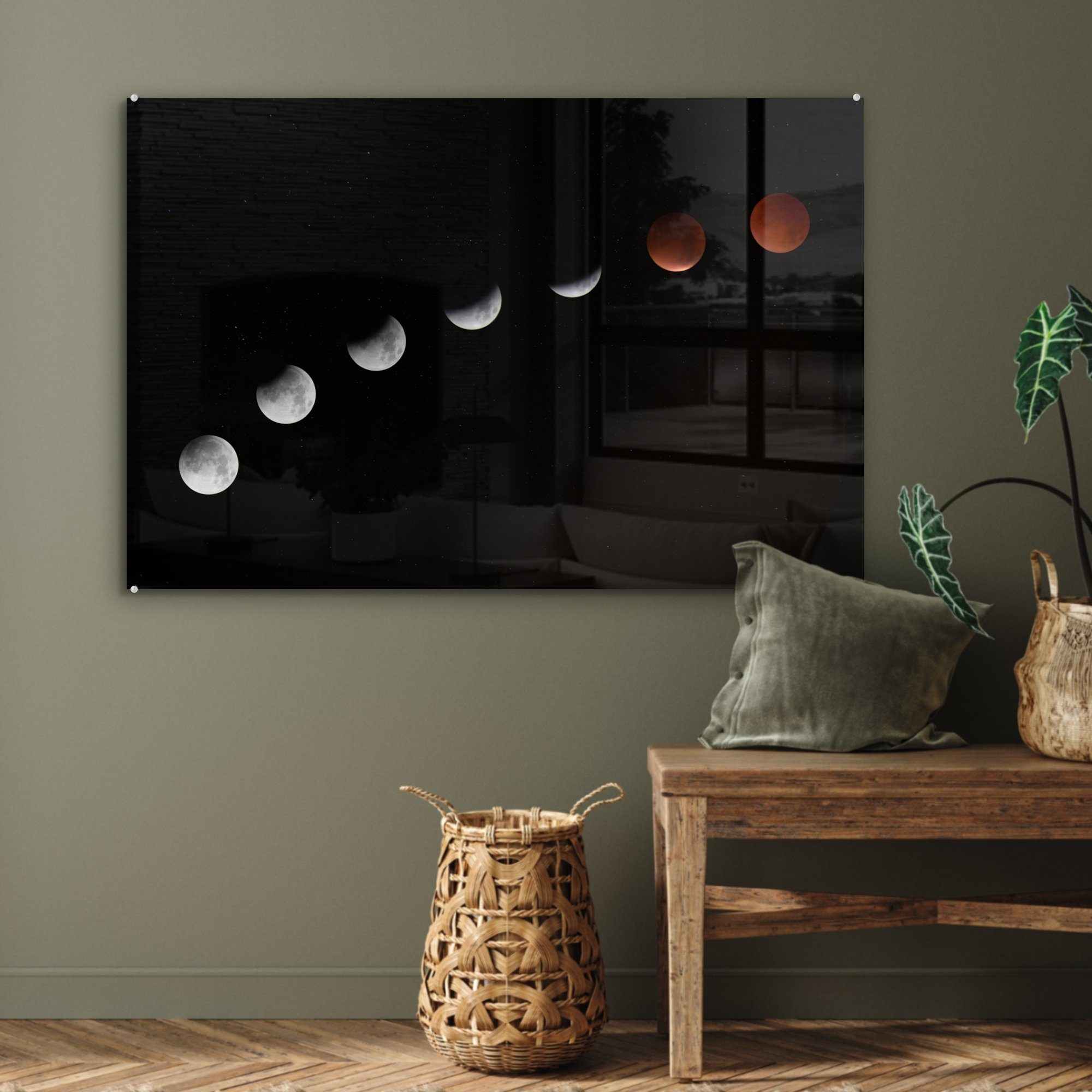 Schlafzimmer - Mond - & (1 MuchoWow Wohnzimmer Acrylglasbilder Planeten Acrylglasbild Schwarz, St),