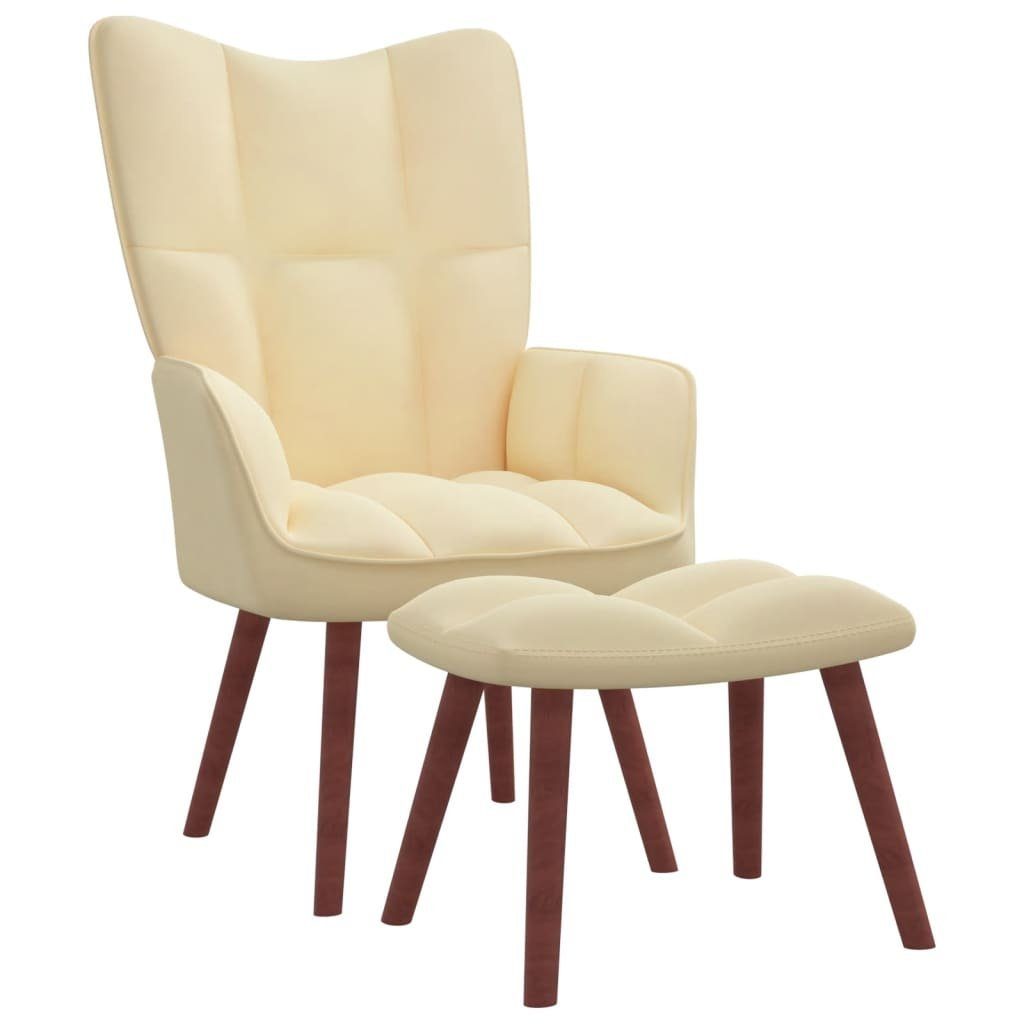 furnicato Sessel Relaxsessel mit Hocker Cremeweiß Samt