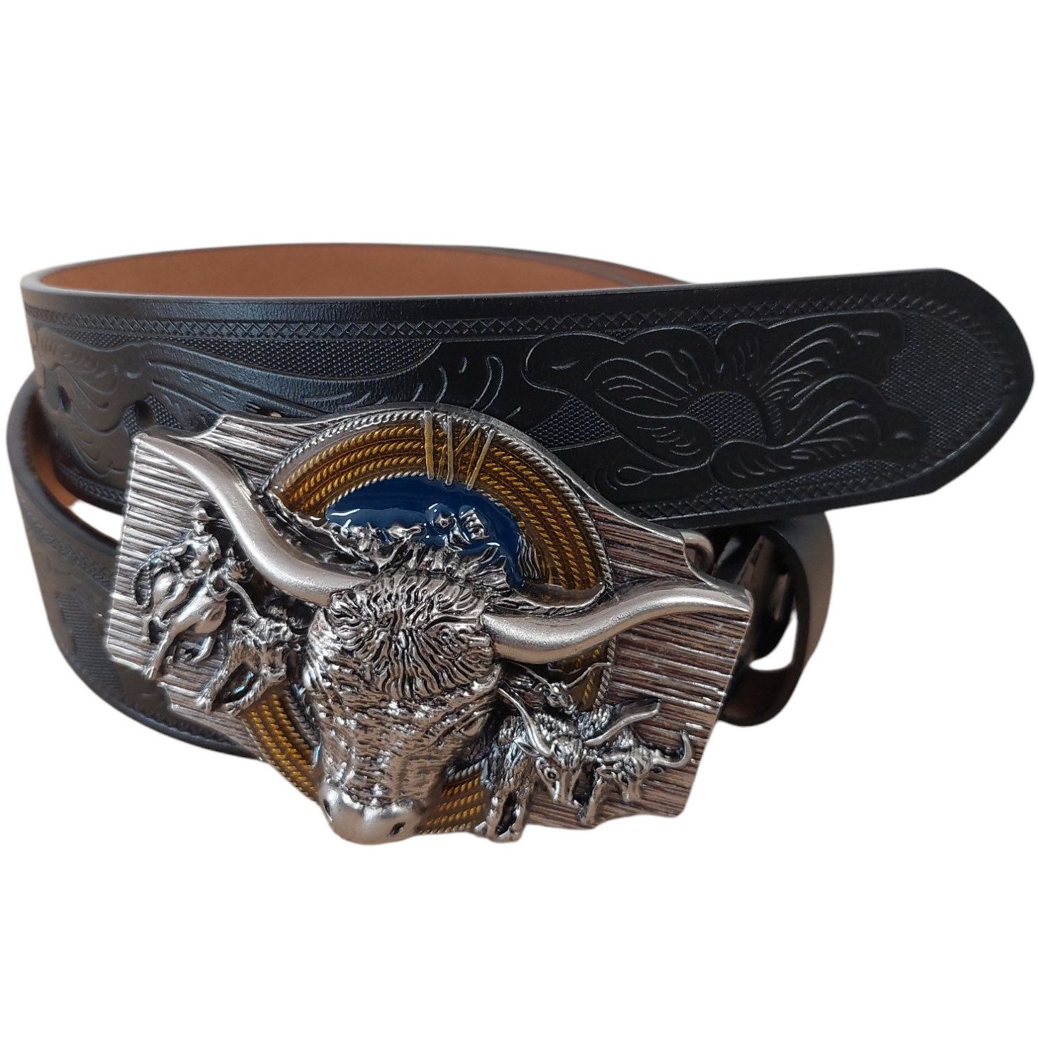 Ledergürtel Wild West Wechselgürtel Western Gürtel mit Longhorn Gürtelschnalle