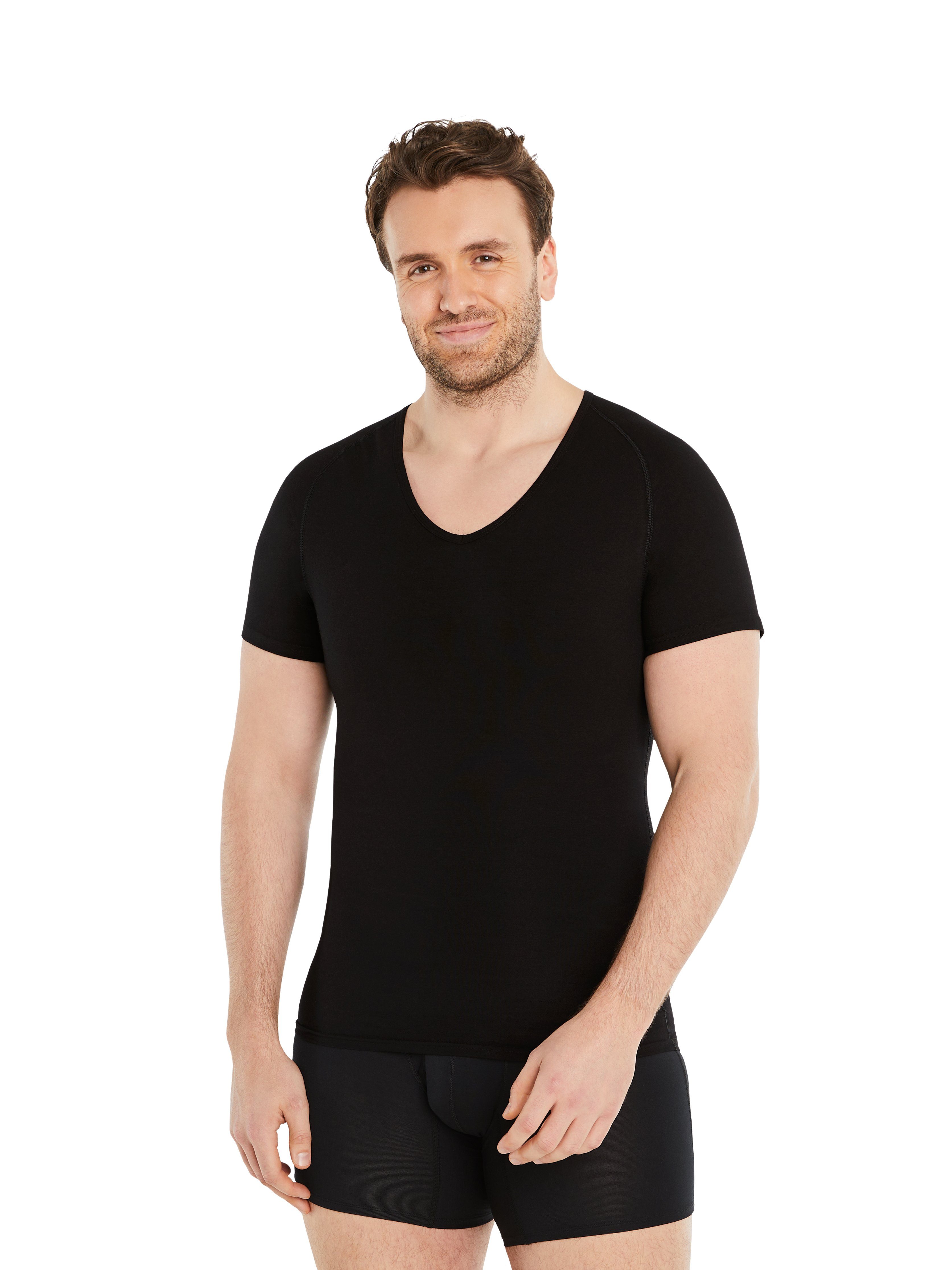 FINN Design Shapinghemd Shapewear Kompressions-Unterhemd Kurzarm Herren extra starke Kompression, eine Kleidergröße weniger Schwarz