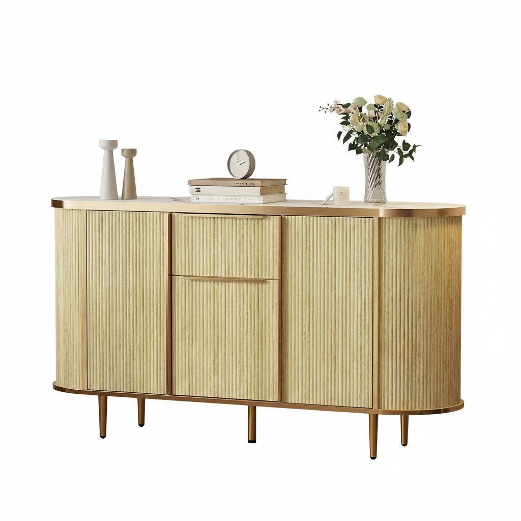 FUFU&GAGA Sideboard 1 Schublade und 3 Türen, Arbeitsplatte in Marmoroptik, günstig online kaufen