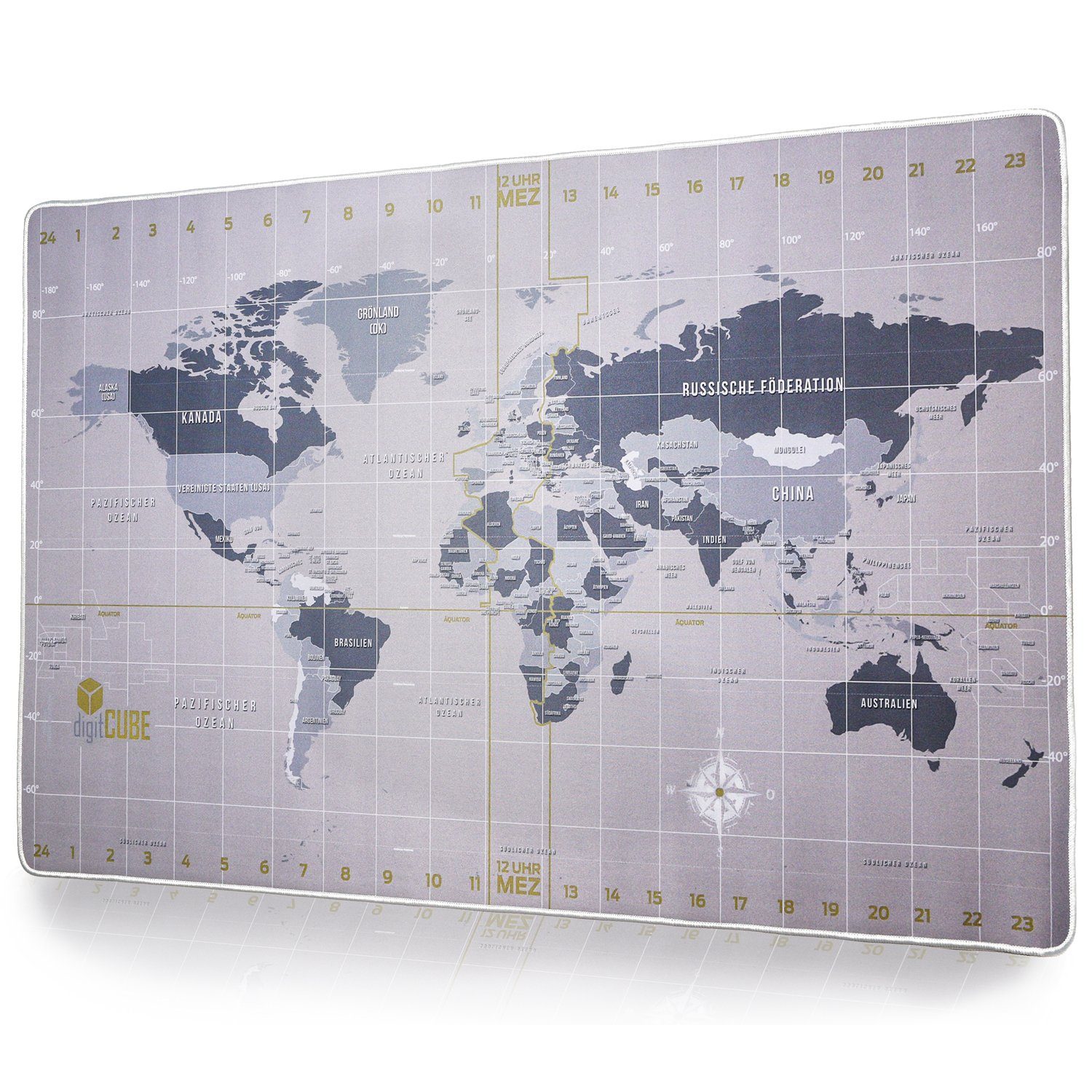 digitCUBE Schreibtischunterlage Tischunterlage Weltkarte 90x40cm mit deutschem Layout