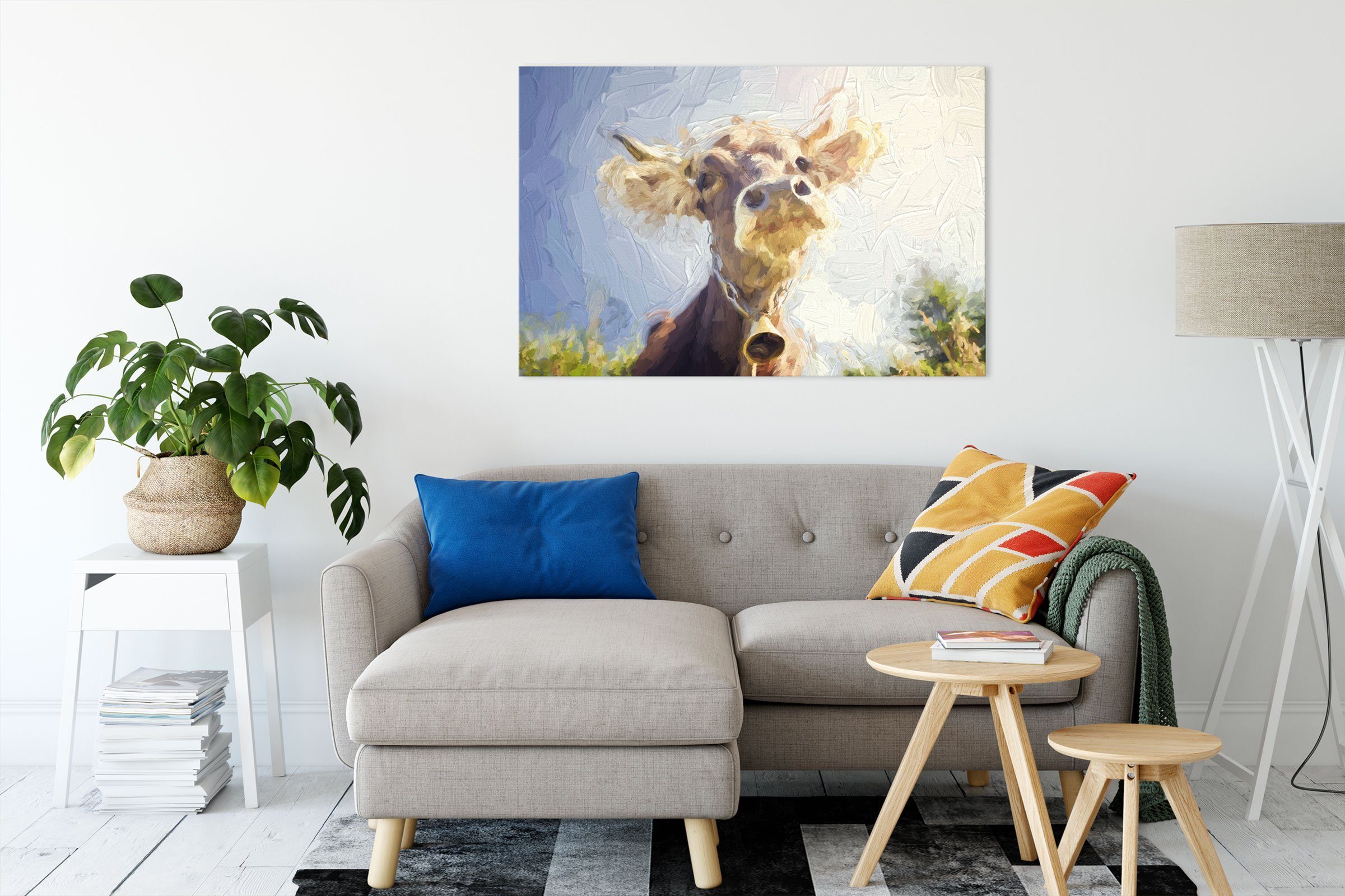 (1 Portrait Kuh, St), Leinwandbild einer Pixxprint Zackenaufhänger Kuh fertig Leinwandbild inkl. Portrait einer bespannt,