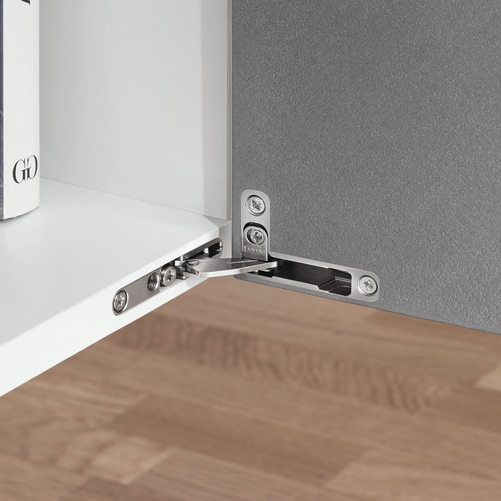 Salice Möbelbeschlag Salice AIR Scharnier 105° zum Einlassen in Front&Korpusboden (2 St), Aufnahmetaschen Nickel matt, verdeckt unsaubere Fräskanten