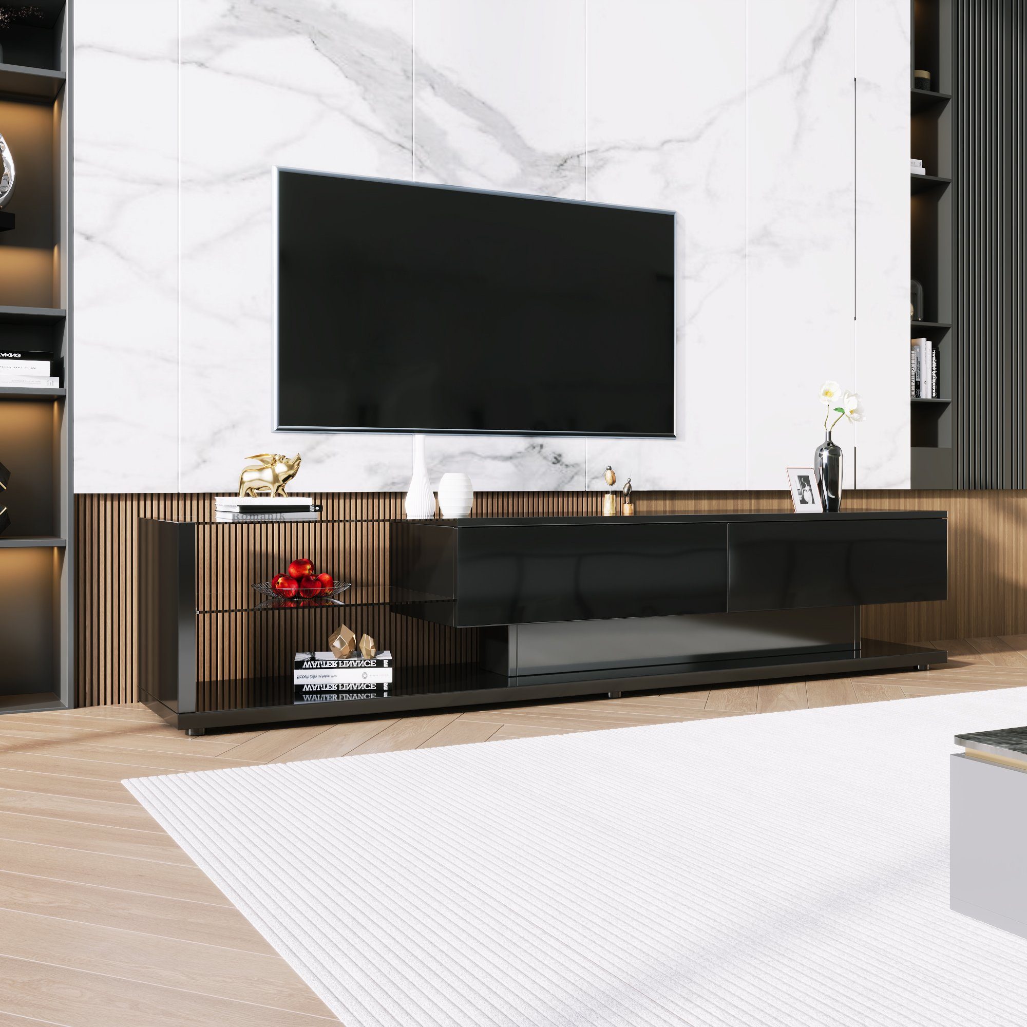 rustikalen Hochglanz-Wohnzimmermöbel Design verbindet Stil natürlichen, modernem schwarz Lowboards, EXTSUD TV-Schrank TV-Schränke, mit