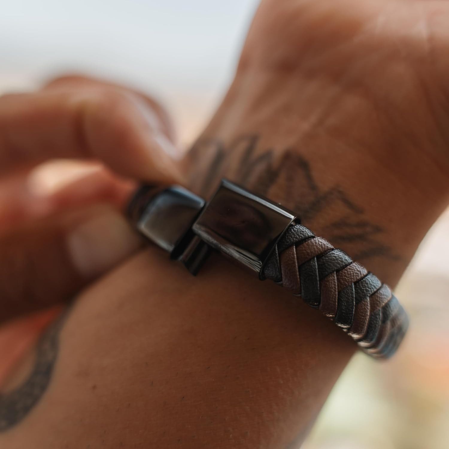 SERASAR Armband Echtlederarmband für Herren "Steady", Magnetic clasp