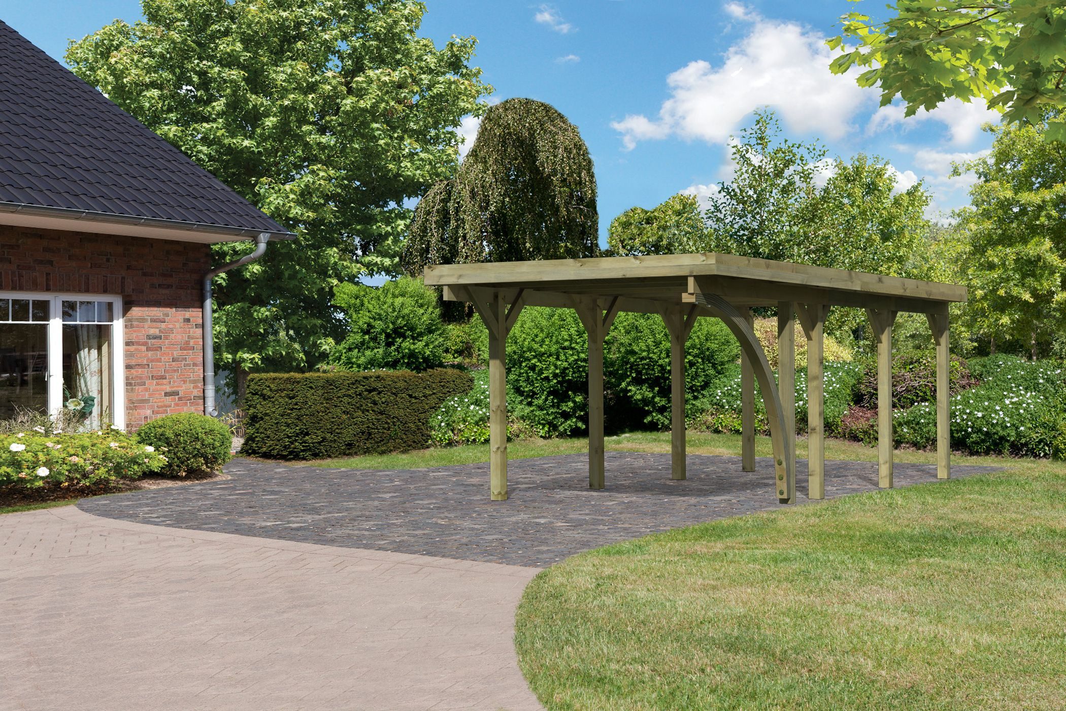 Karibu Einzelcarport »Classic 2 SET« Stahl-Dach Variante B, mit einem Einfahrtsbogen, BxT: 273x586 cm, 206 cm Einfahrtshöhe, (Set), aus Masivholz