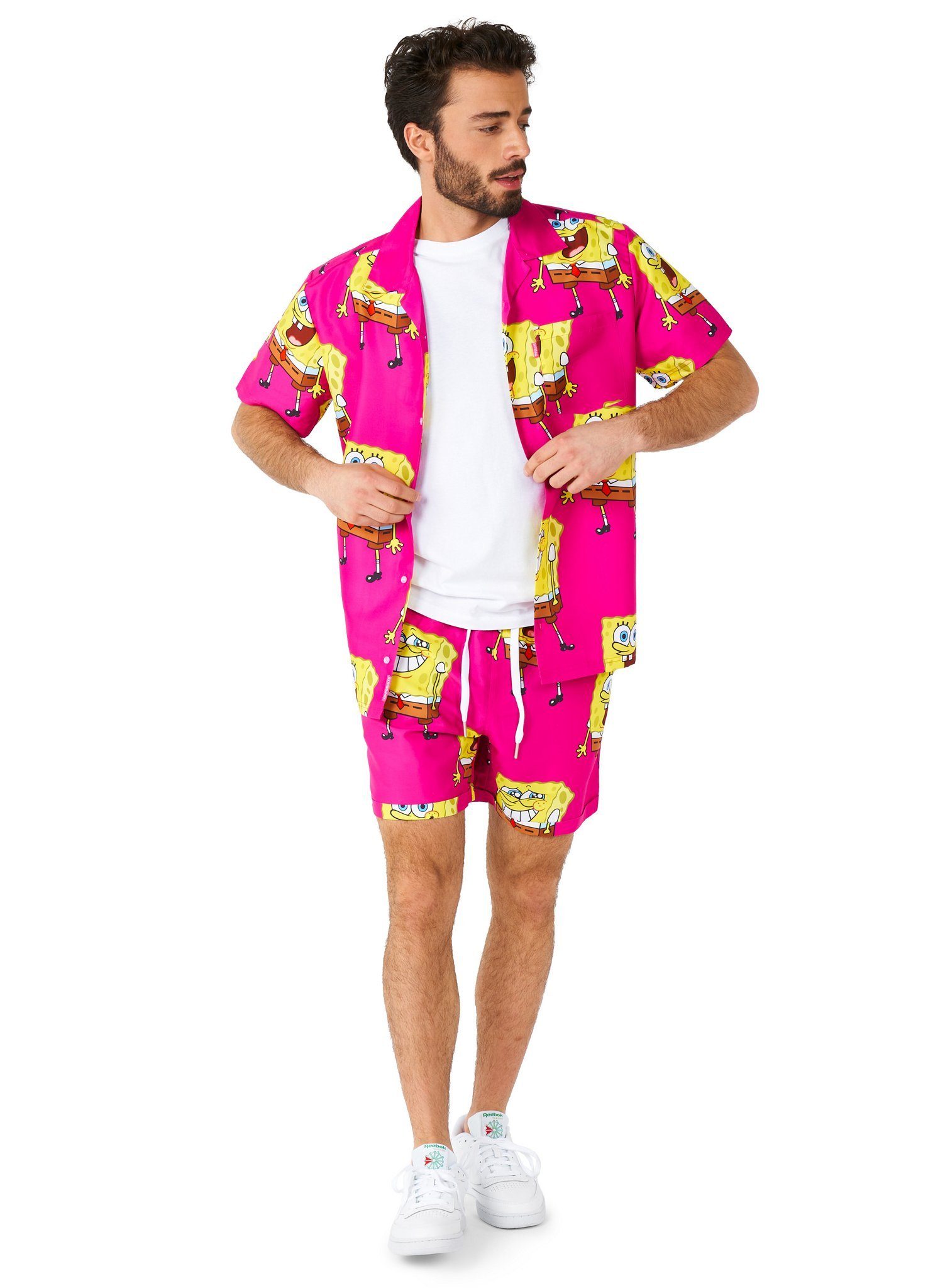 Opposuits Partyanzug Sommer Kombi Spongebob Pink - Strand Kostüm, Da gerät der Schwammkopf in Ekstase - Hemd und Shorts für die Beachp