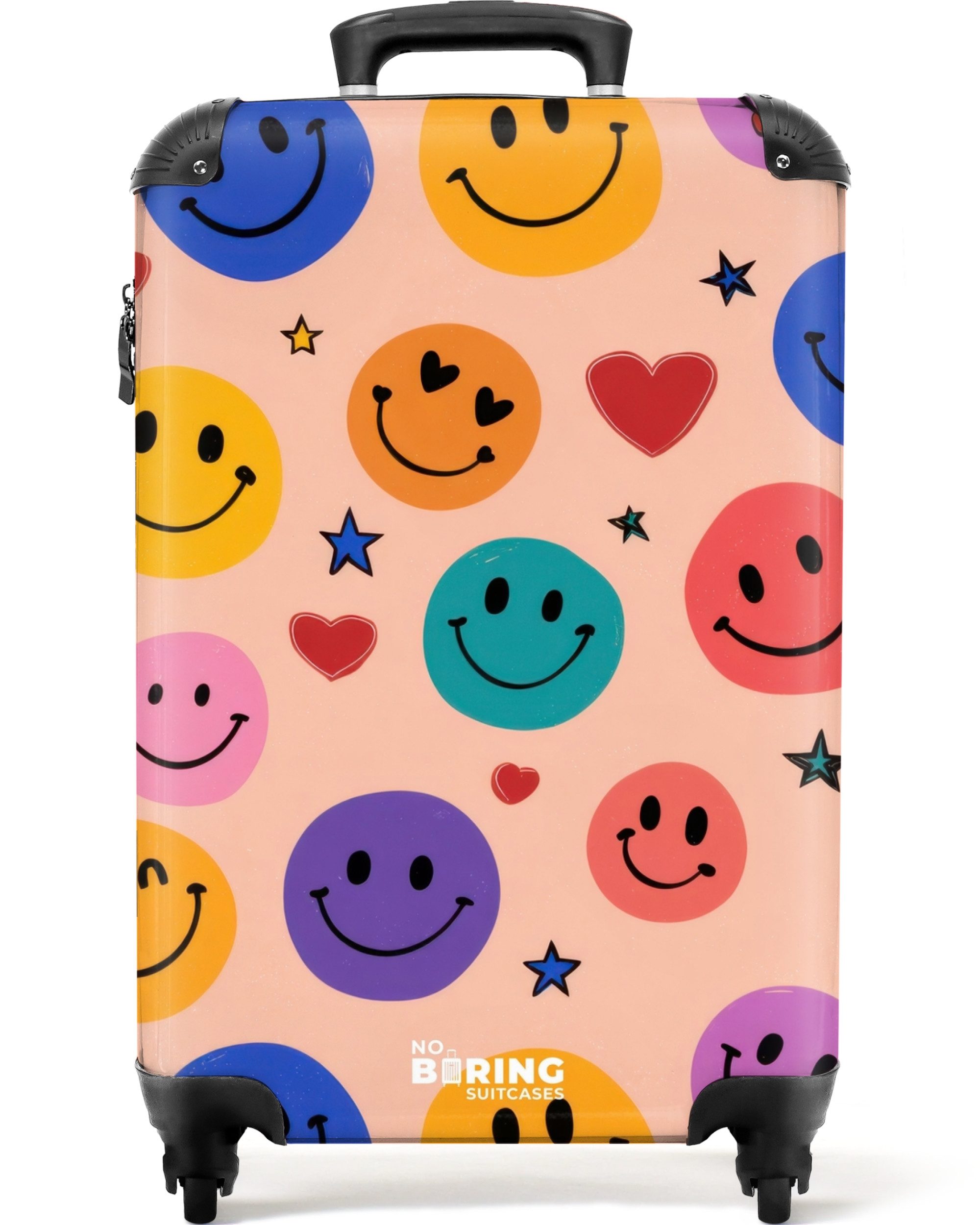 NoBoringSuitcases.com© Kinderkoffer Muster aus bunten Smiley-Gesichtern 55x35x20cm, Kinder Koffer Klein, Trolley Handgepäck, Reisekoffer