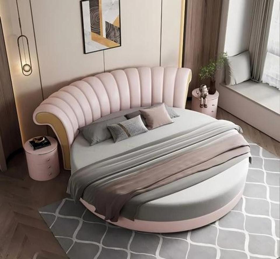 JVmoebel Rundbett Rundbett in Weiß und Beige aus hochwertigem Leder (1-tlg., Bett ohne Matratze), Made in Europa