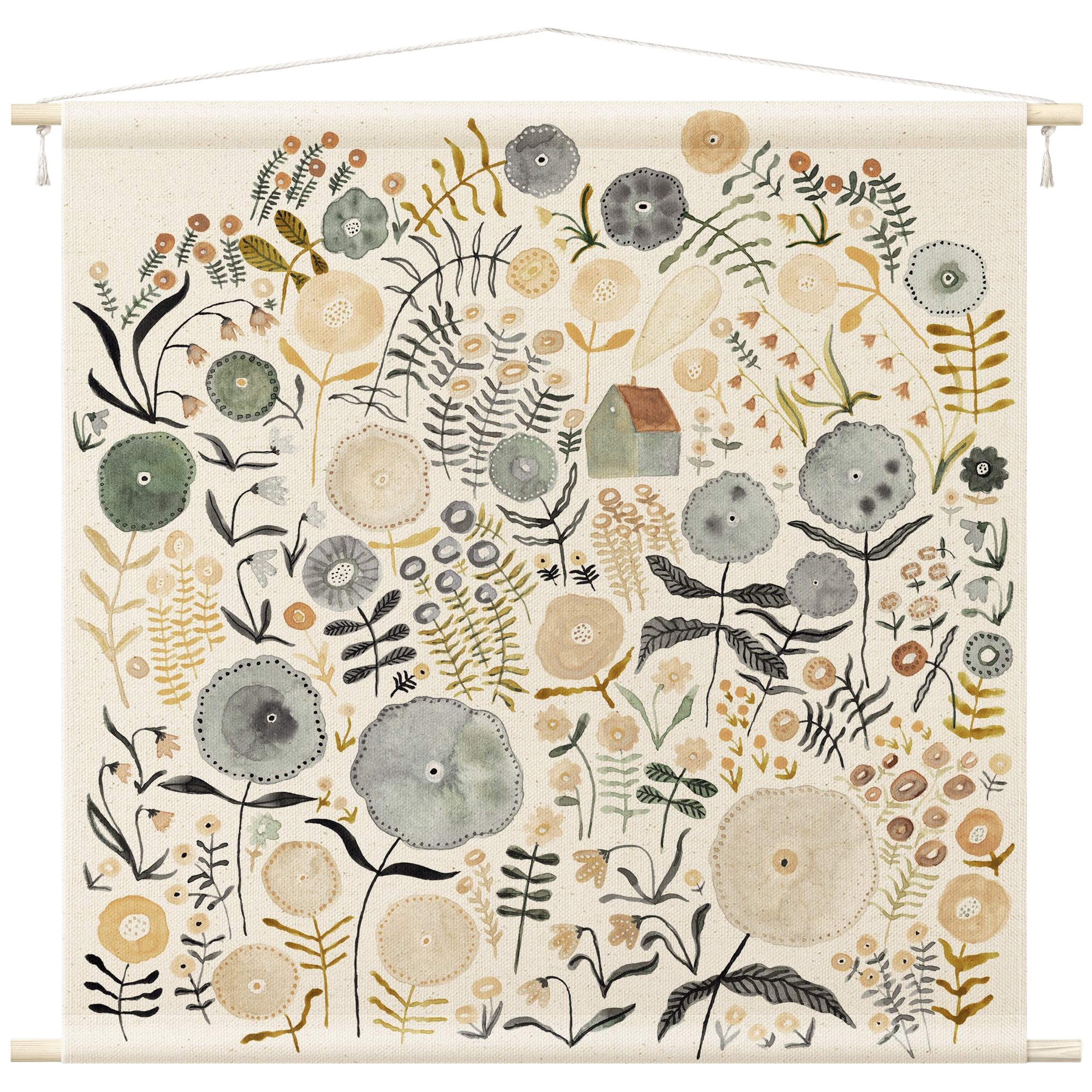 Bilderdepot24 Wandteppich modern Mädchenzimmer Blumen Aquarell rosa, quadratisch, Höhe: 2.6 mm, großes Wandbild aus Natur-Baumwolle Wandbehang Stoffbild Tuch Wollseil