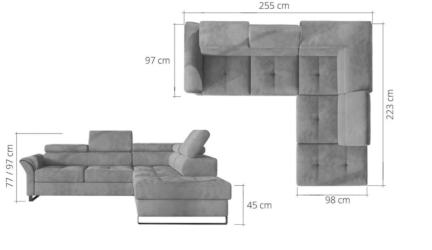 JVmoebel Ecksofa, Ecksofa L Form Wohnlandschaft Sofa Couch Polsterecke Textil Grau