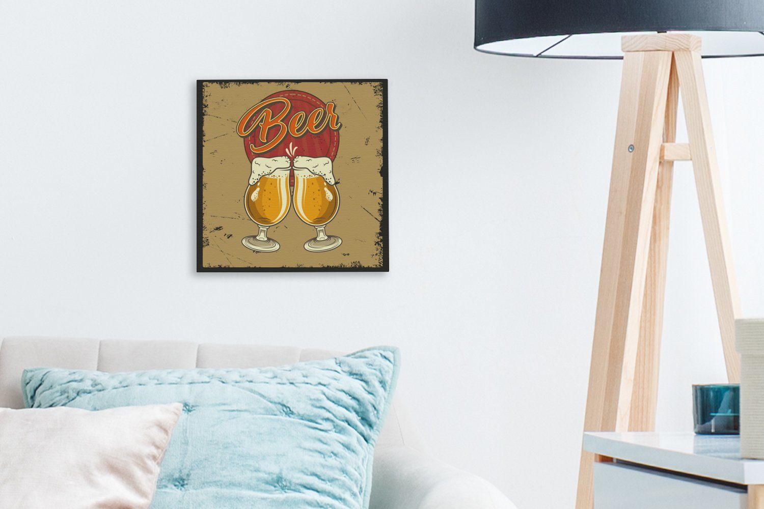 Glas Retro, Bier - (1 Bilder - Wohnzimmer Schlafzimmer St), Leinwandbild für Leinwand - OneMillionCanvasses® Mannshöhle