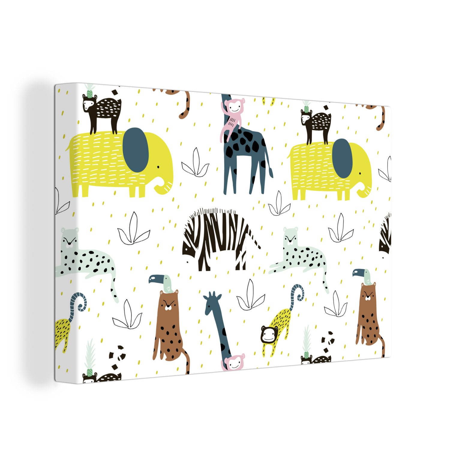 OneMillionCanvasses® Leinwandbild Tiere - Dschungel - Pastell - Kinder, (1 St), Wandbild Leinwandbilder, Aufhängefertig, Wanddeko, 30x20 cm