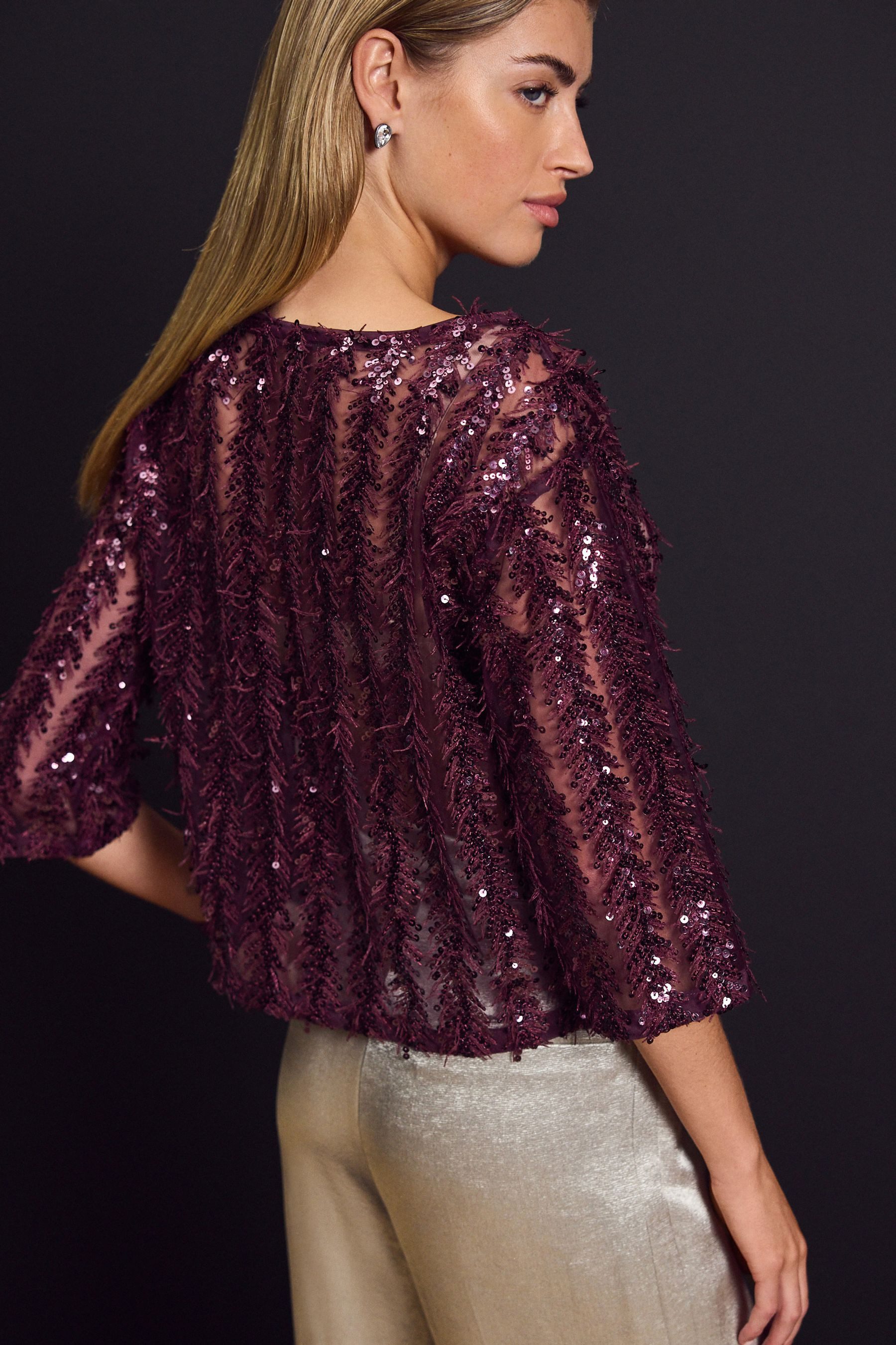 Next Paillettenshirt Transparentes Top mit 3/4-Ärmeln günstig online kaufen
