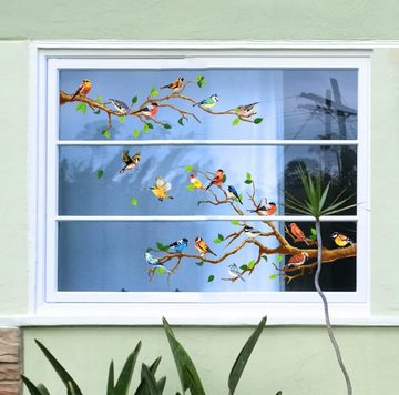 Alster Herz Wandsticker Fensterbild, Vögel, Aufkleber, Fenstersticker, Ast, Pflanzen, H0586 (1 St), XXL Fensterbilder, wiederverwendbar