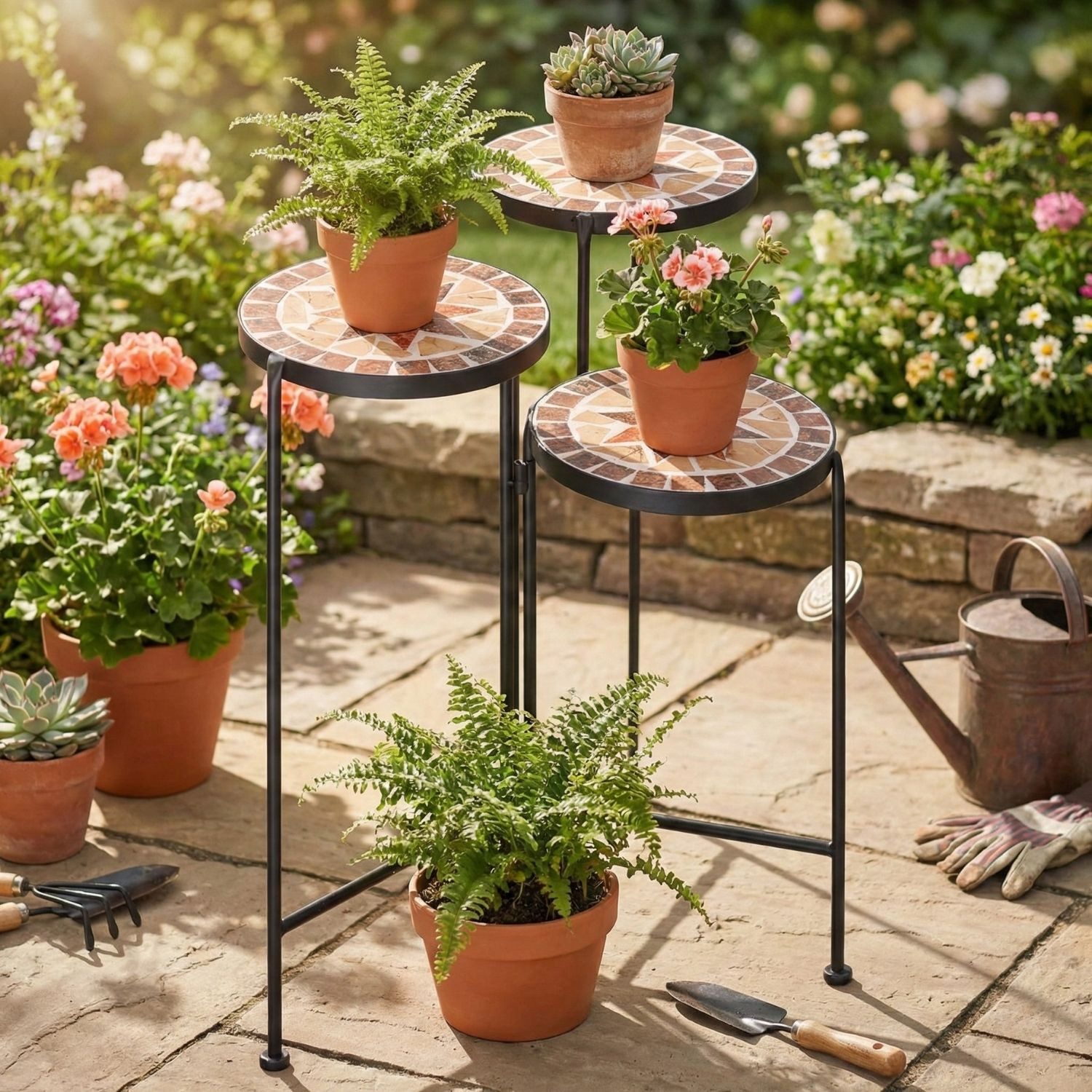 Mosaik-Meister Blumenhocker Mosaik Beistelltisch Balkon Metall Pflanzenregal Blumenständer (0 St)