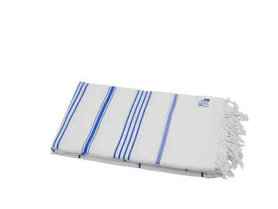 Tagesdecke »Strandtuch Sofaüberwurf weiß blau 160x215 cm«, my Hamam, mit schönen Fransen
