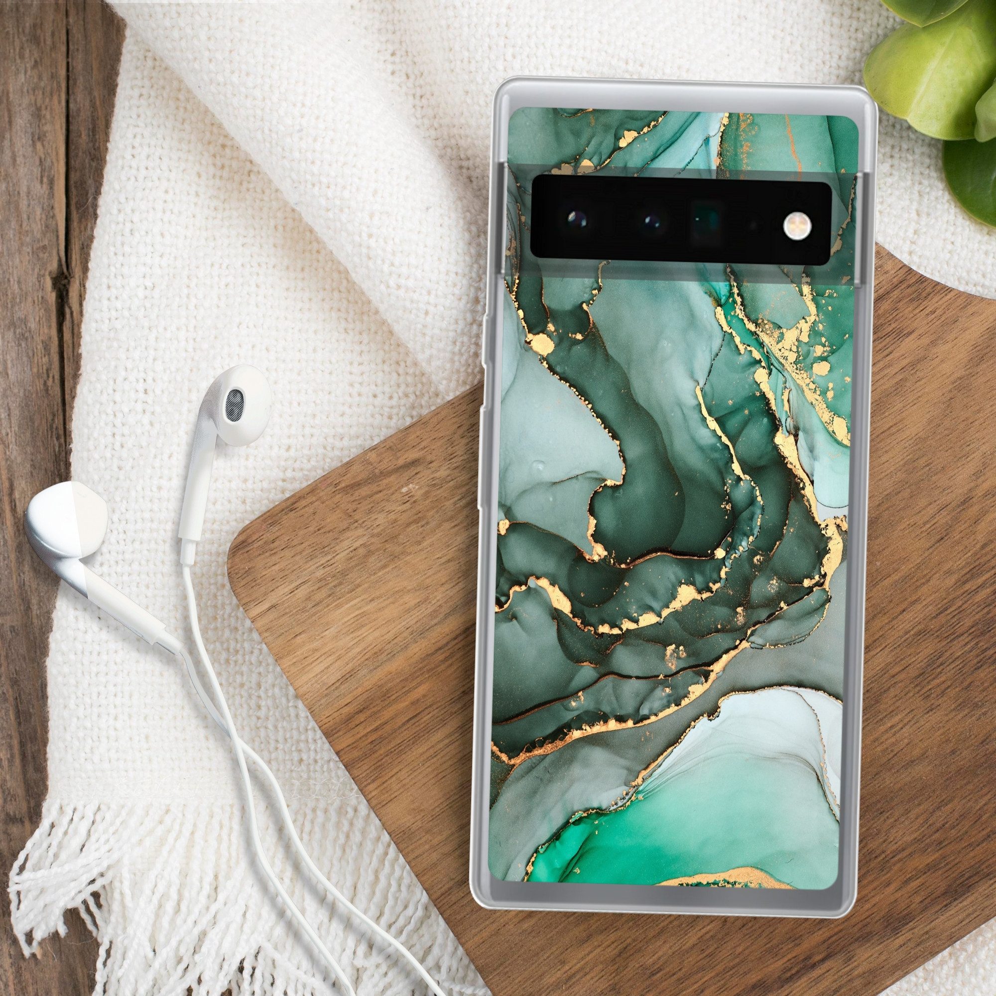 MuchoWow Handyhülle für Google Pixel 6 Pro Gold - Marmor - Grün - Luxus - Marmoroptik - Gr, Handy Case, Silikon, Bumper Case Dünn