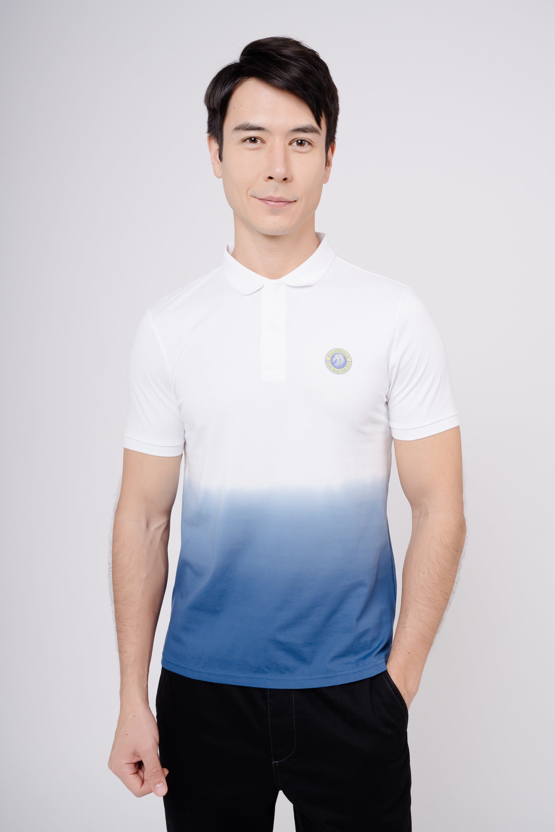 GIORDANO Poloshirt mit Dip Dye-Effekt blau-weiß