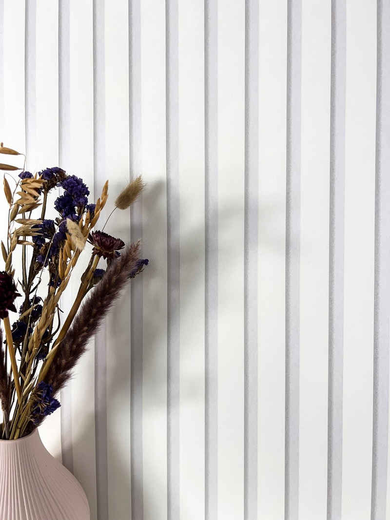 Newroom Vliestapete, Weiß Tapete Skandinavisch Paneele - Wandpaneele Holzpaneele Modern Lamelle für Wohnzimmer Schlafzimmer Flur