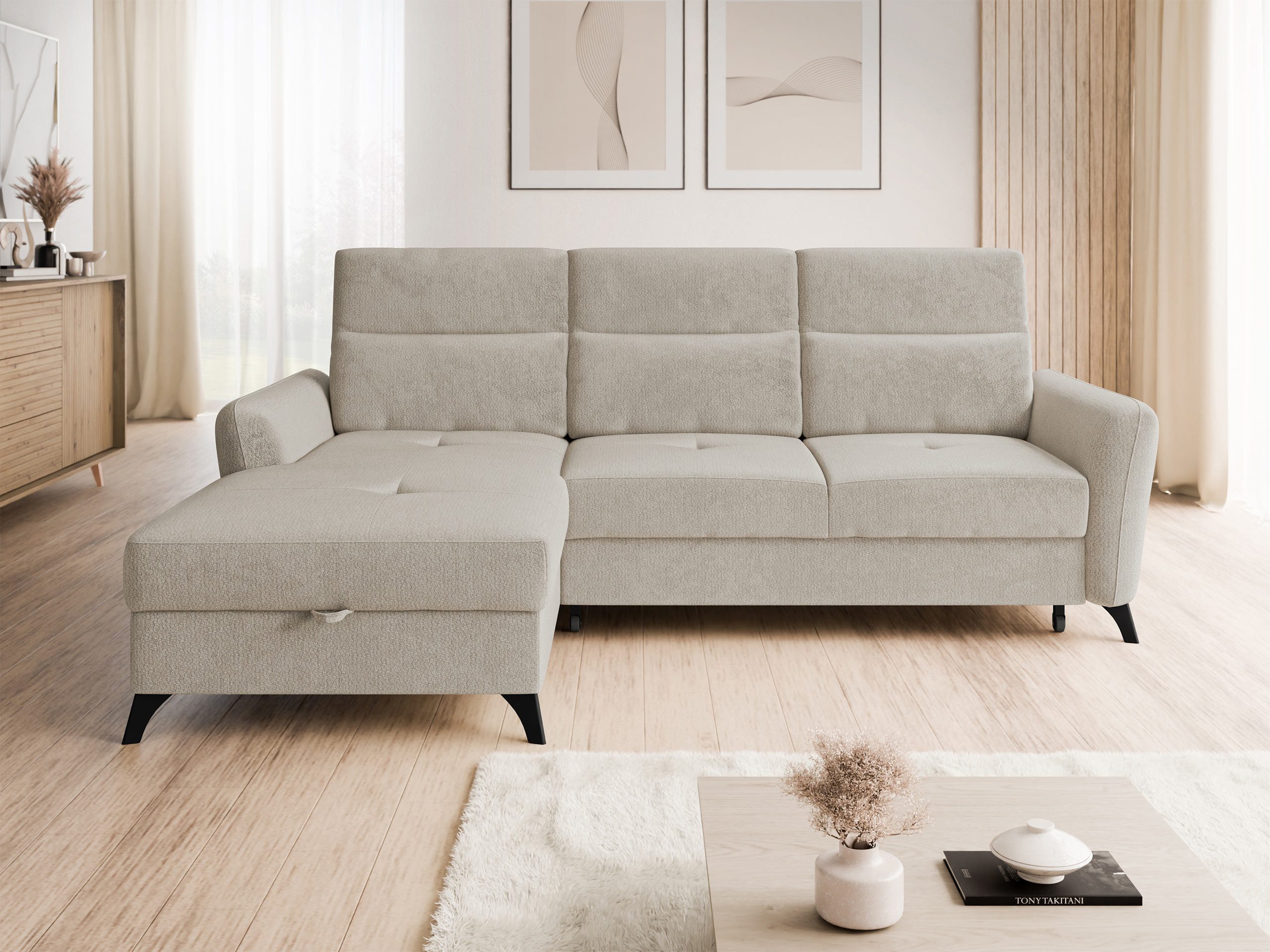 MIRJAN24 Ecksofa Talia, mit Bettkasten und Schlaffunktion, Einstellbare Kopfstützen, Metallfüße