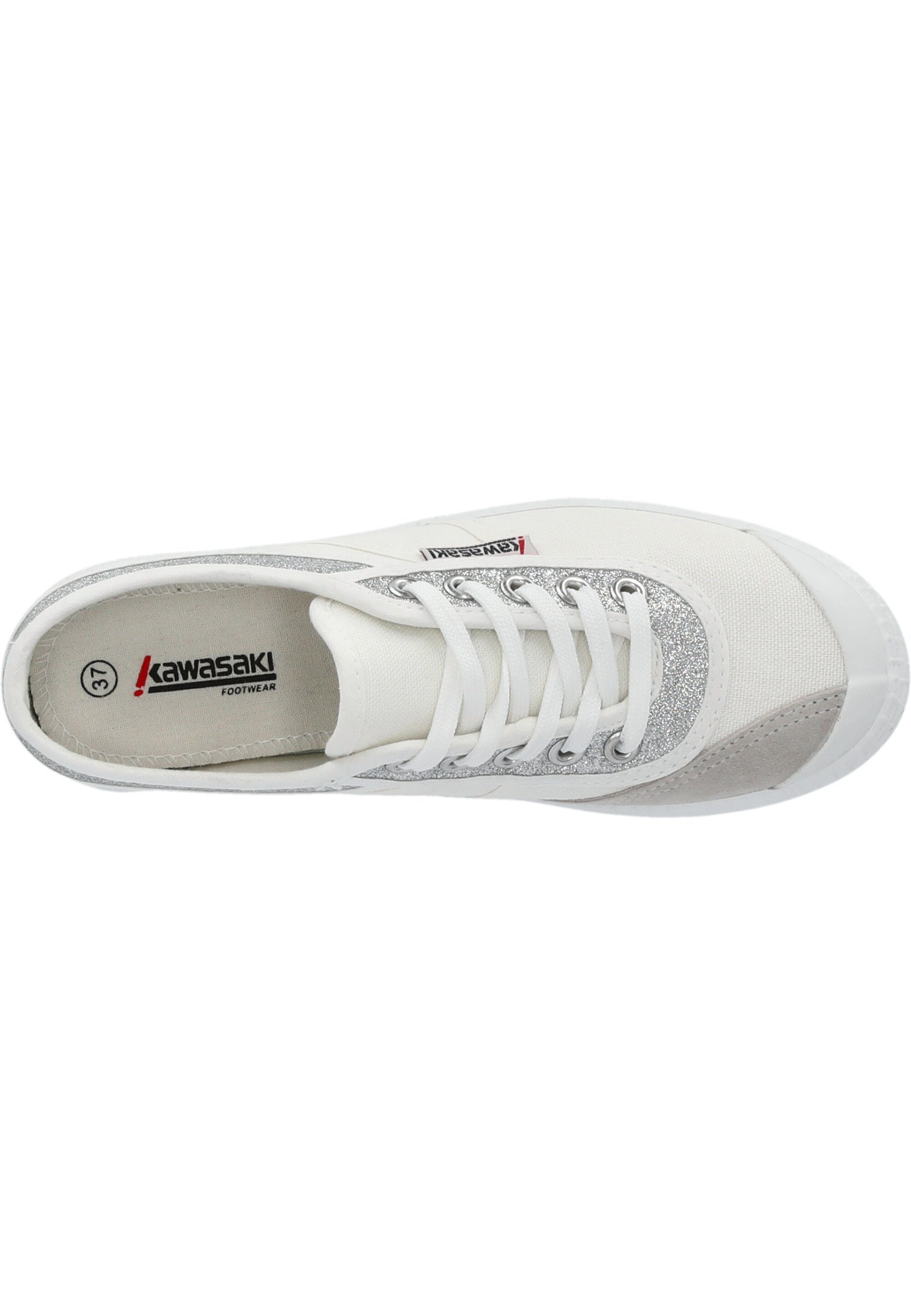 Baumwoll-Anteil Kawasaki weiß-silberfarben hohem Sneaker Glitter mit