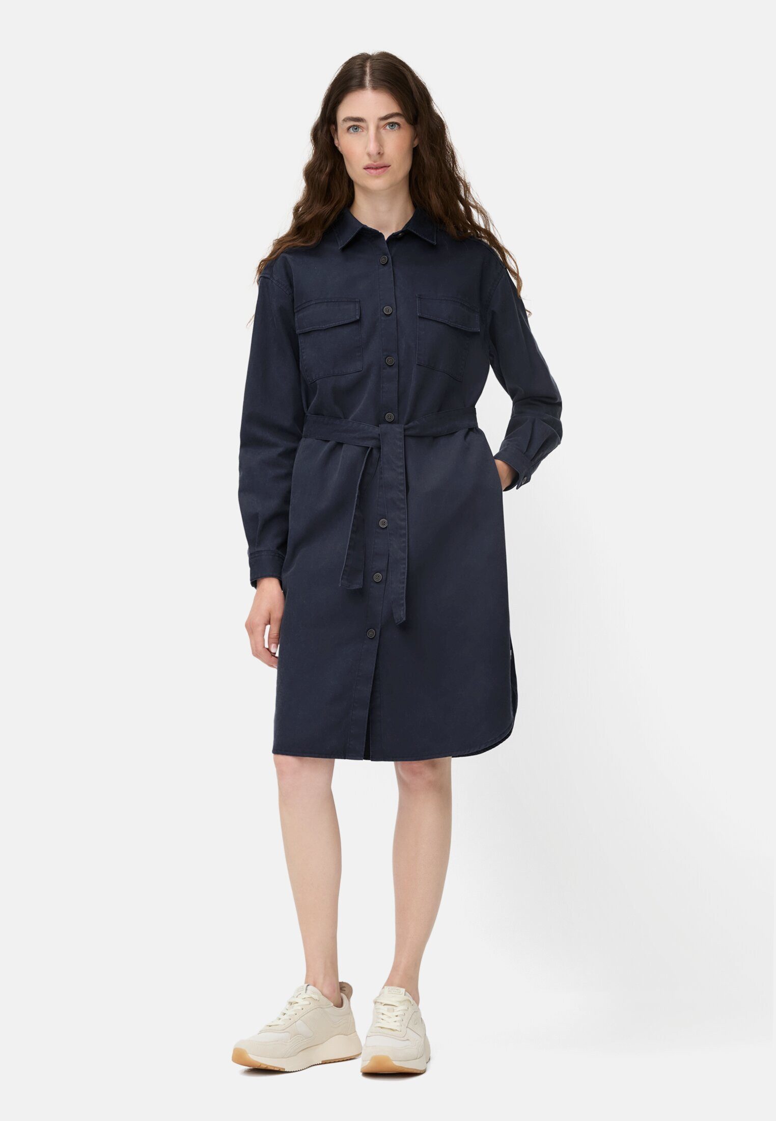 camel active Blusenkleid mit Taillengürtel Langarm Stehkragen (1-tlg)