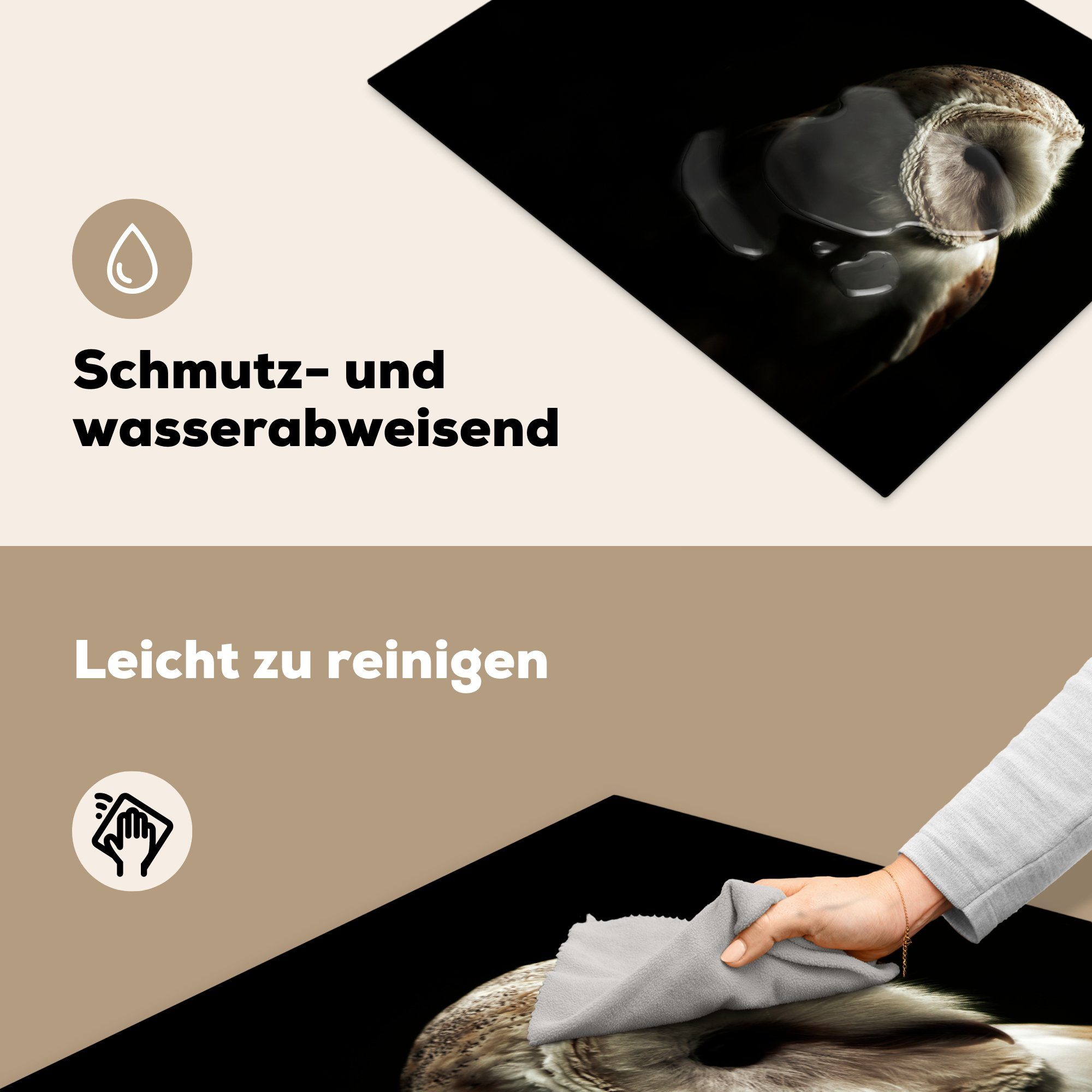 Porträt, (1 Vogel für Herdblende-/Abdeckplatte Schutz - 71x52 MuchoWow Eule Vinyl, die Ceranfeldabdeckung tlg), - Induktionskochfeld küche, cm,