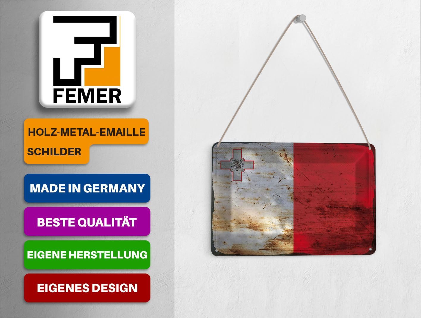 Femer GmbH Postkarte Flagge Malta 14x10 cm Flag of Malta Rost, unfrankiert