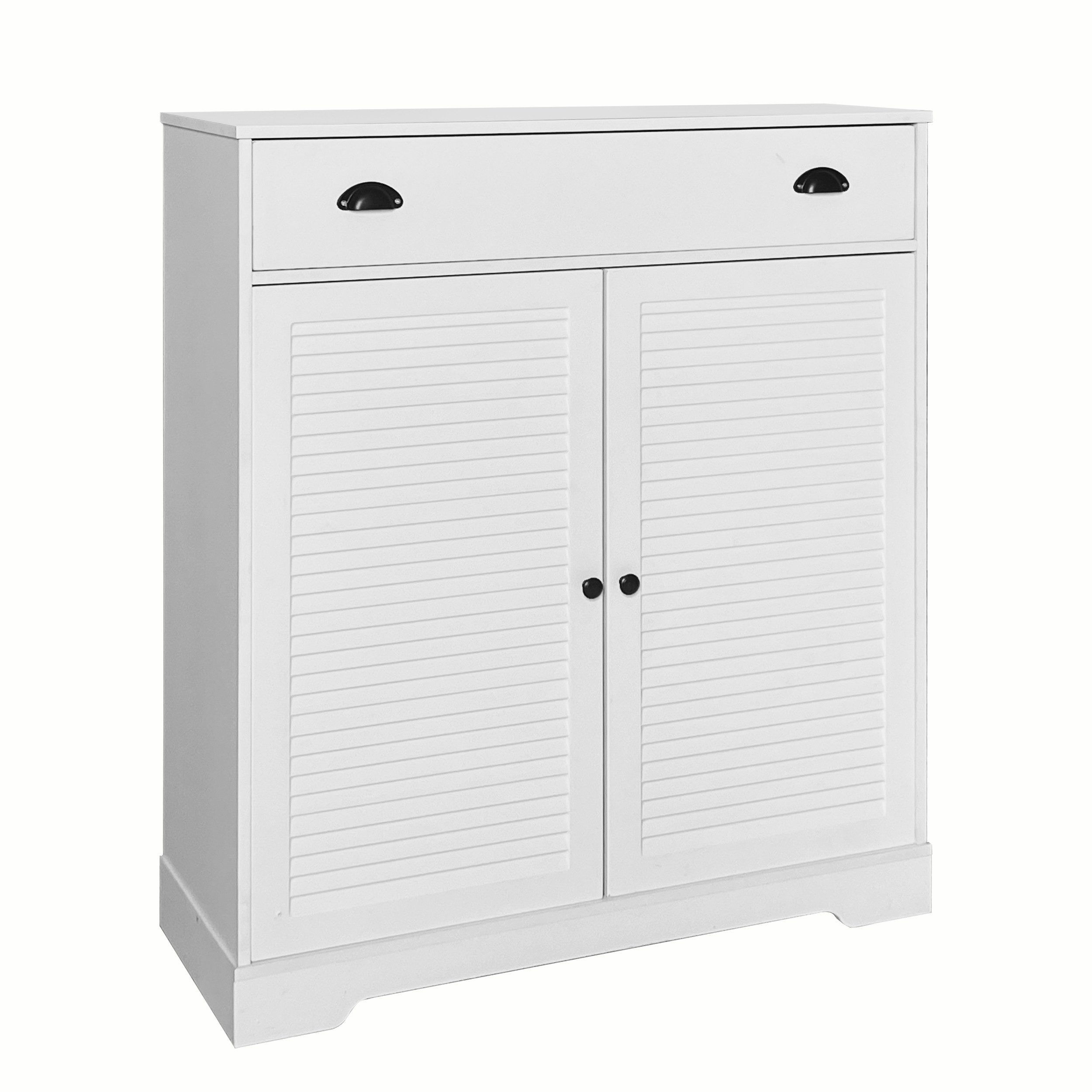 Tongtong Sideboard Holzschrank mit 2 Türen, 1 Schublade und Metallgriffen, Weiß, Kommode mit verstellbaren Einlegböden