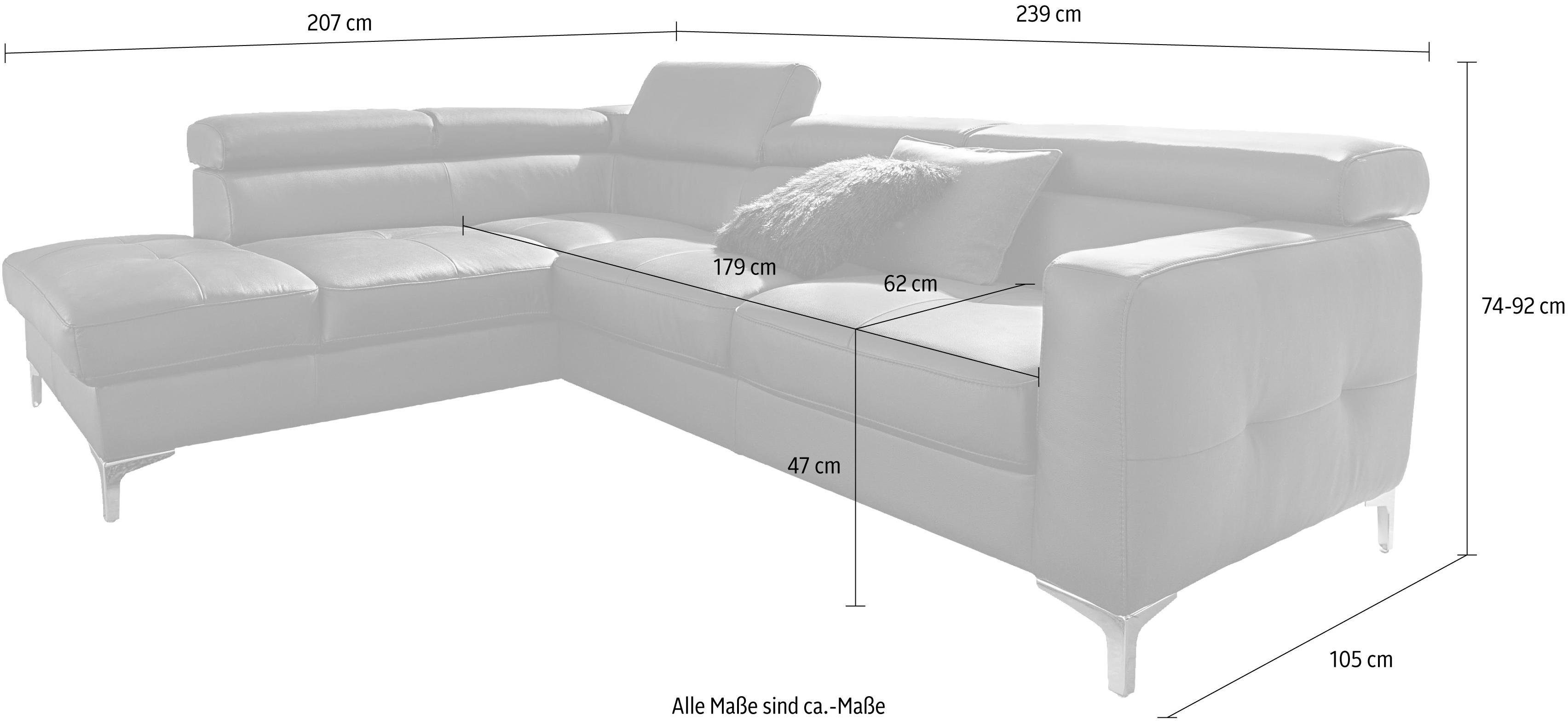 COTTA Polstergarnitur Sammy L-Form, (Set), Set bestehend aus: Ecksofa mit Kopfteilverstellung & Hocker
