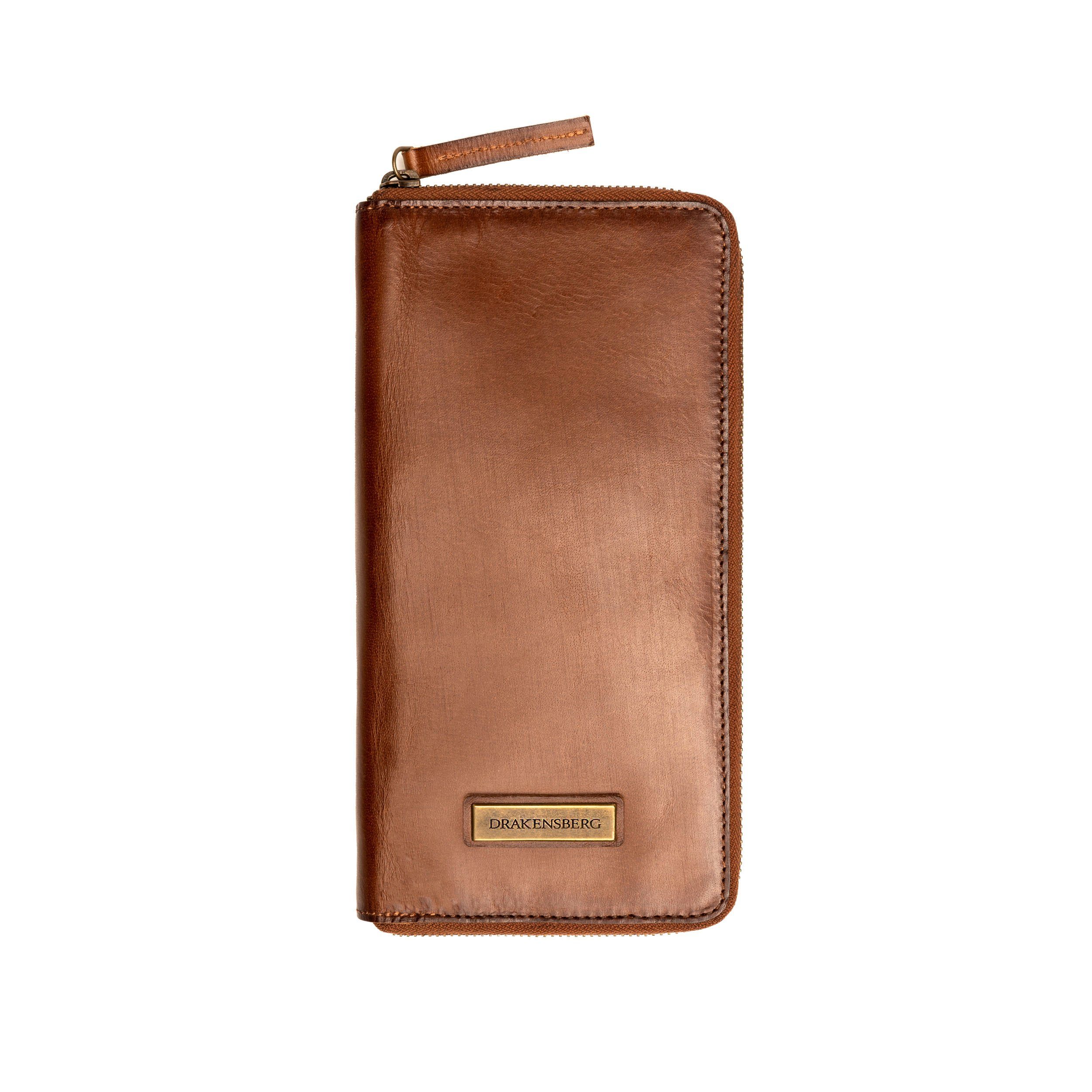 DRAKENSBERG Brieftasche Reisegeldbeutel mit Reisebrieftasche Leder große Vintage-Braun, »Travis« Reise-Organizer und RFID Schutz