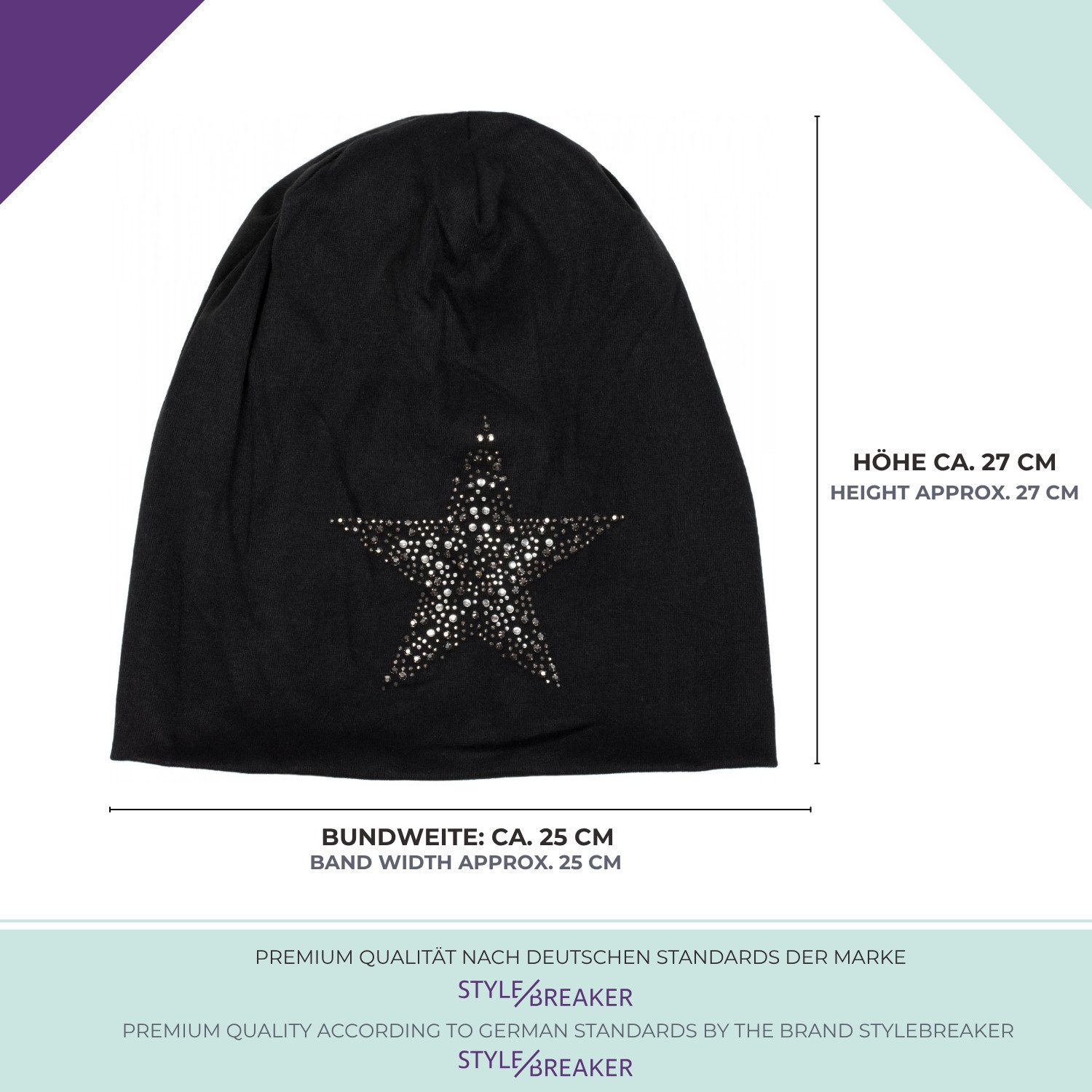 styleBREAKER Beanie Beanie Mütze mit Strass Nieten Stern (1-St) – Bild 4 von 5