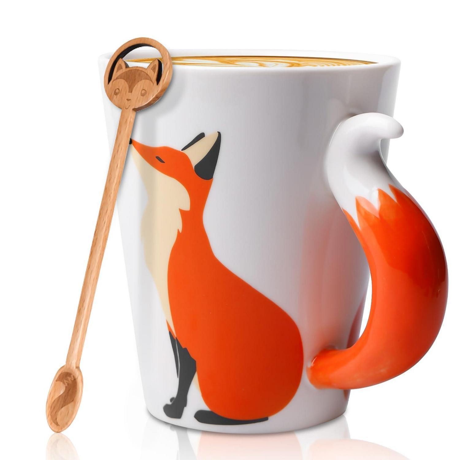 LuxusKollektion Tasse Tasse Fuchs 360ml Keramik 3D Tier mit Löffel, Keramik