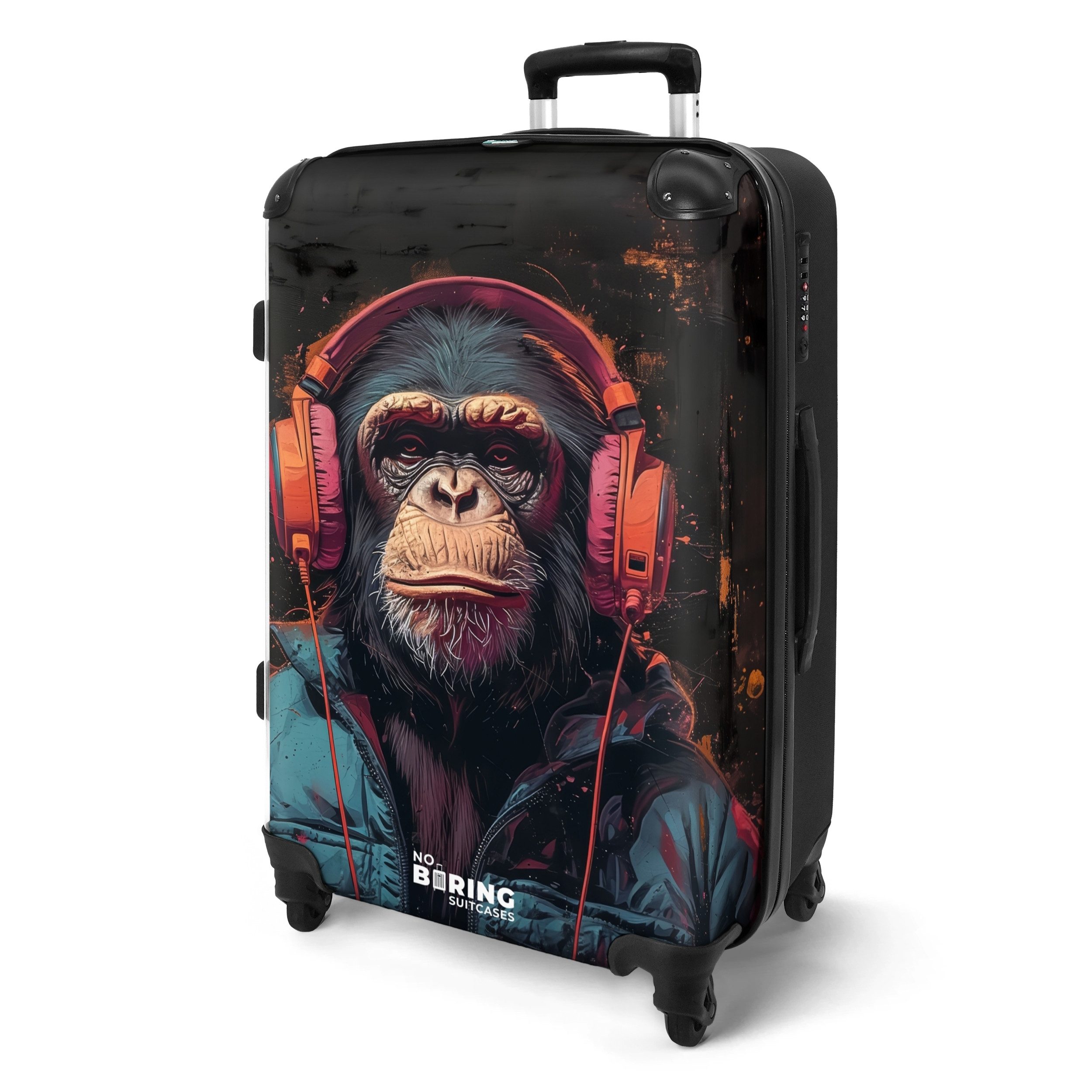 NoBoringSuitcases.com© Hartschalen-Trolley Schimpanse mit Kopfhörern und günstig online kaufen