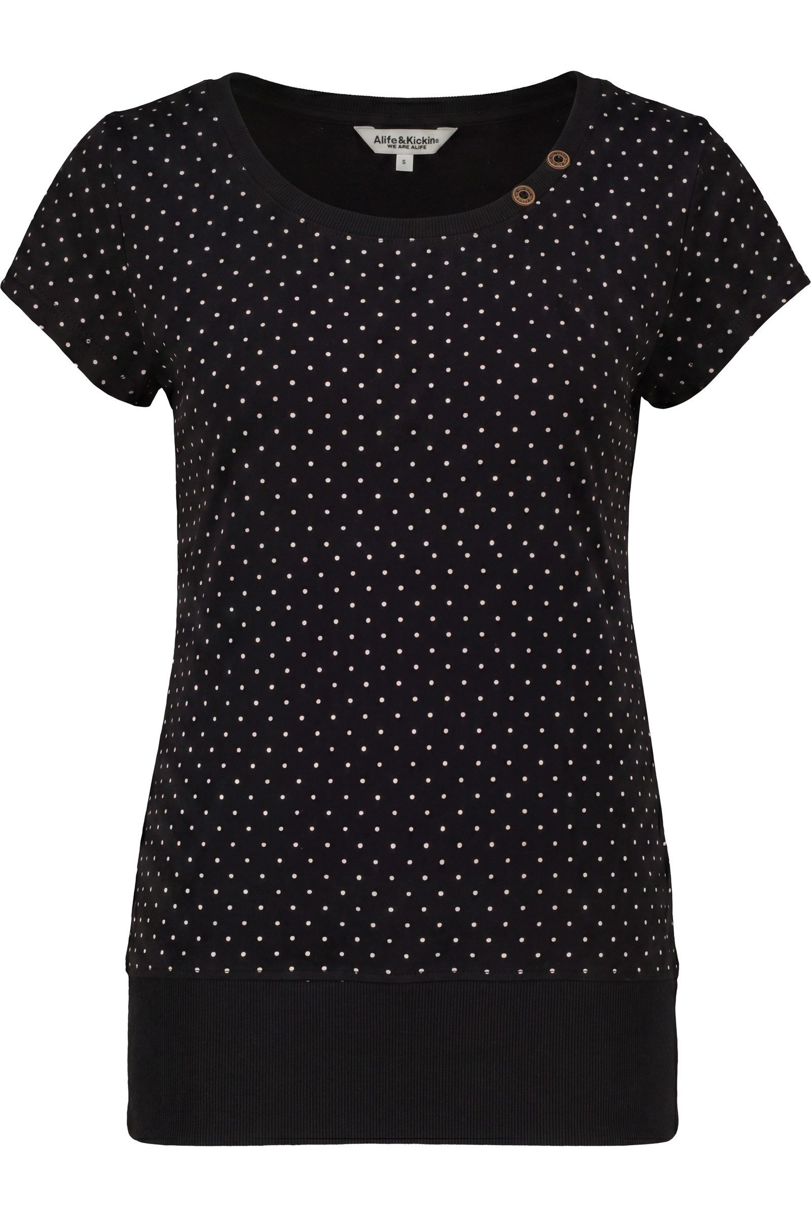 Alife & Kickin Rundhalsshirt Kurzarm mit Polka-Dot-Allover-Print, Scoop-Neck und Rippbund
