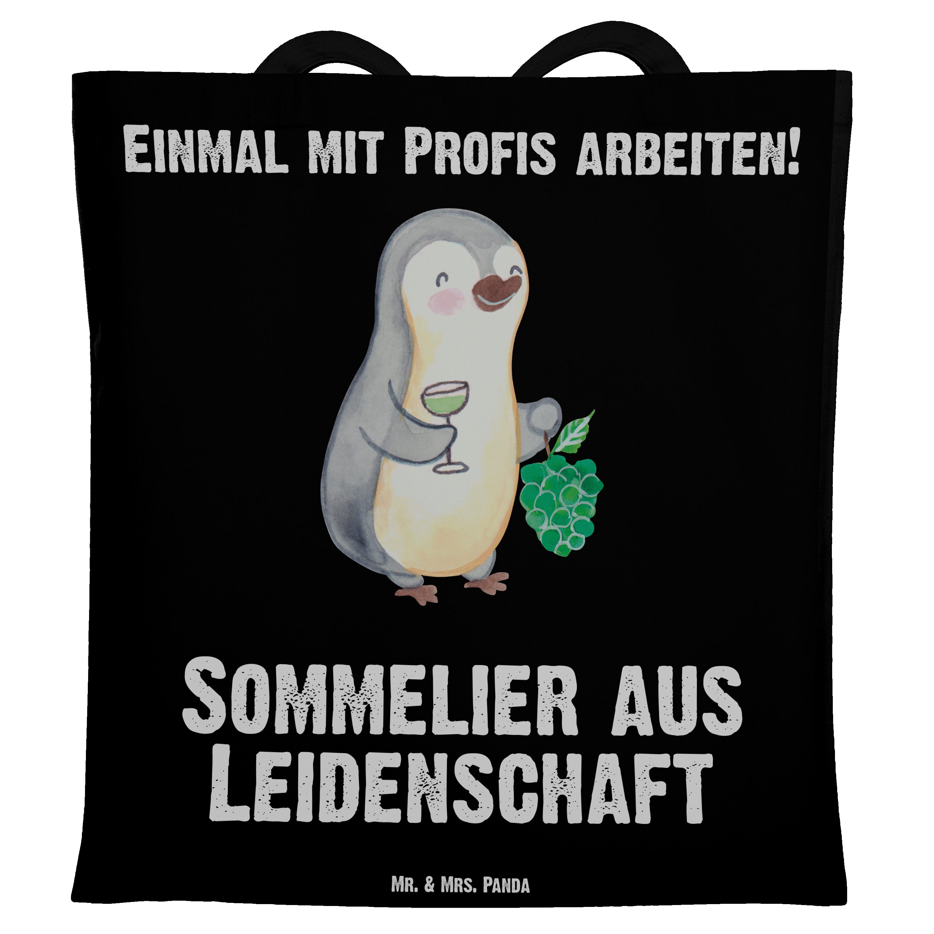 Mr. & Mrs. Panda Tragetasche Sommelier aus Leidenschaft - Schwarz - Geschenk, Jubiläum, Stoffbeute (1-tlg)