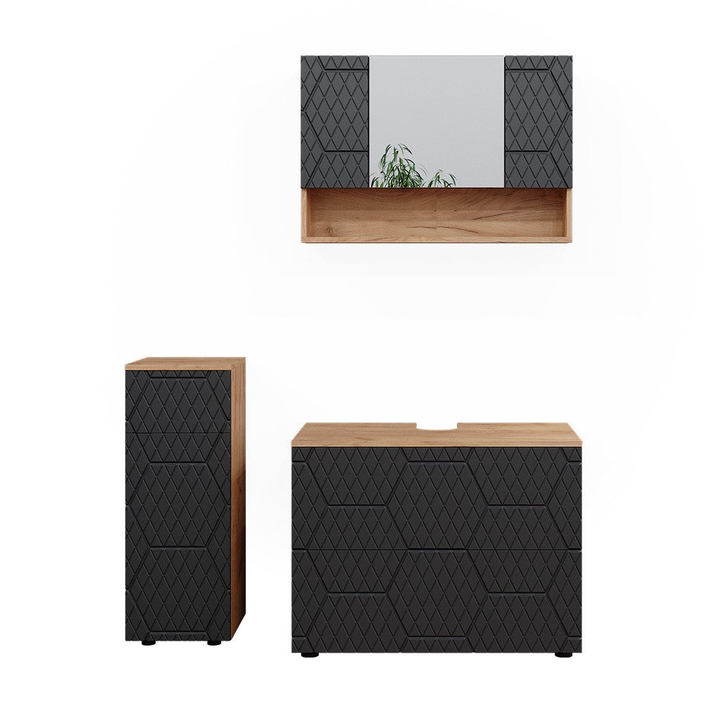 Vicco Badmöbel-Set Irma, Goldkraft Eiche/Anthrazit, 3 günstig online kaufen