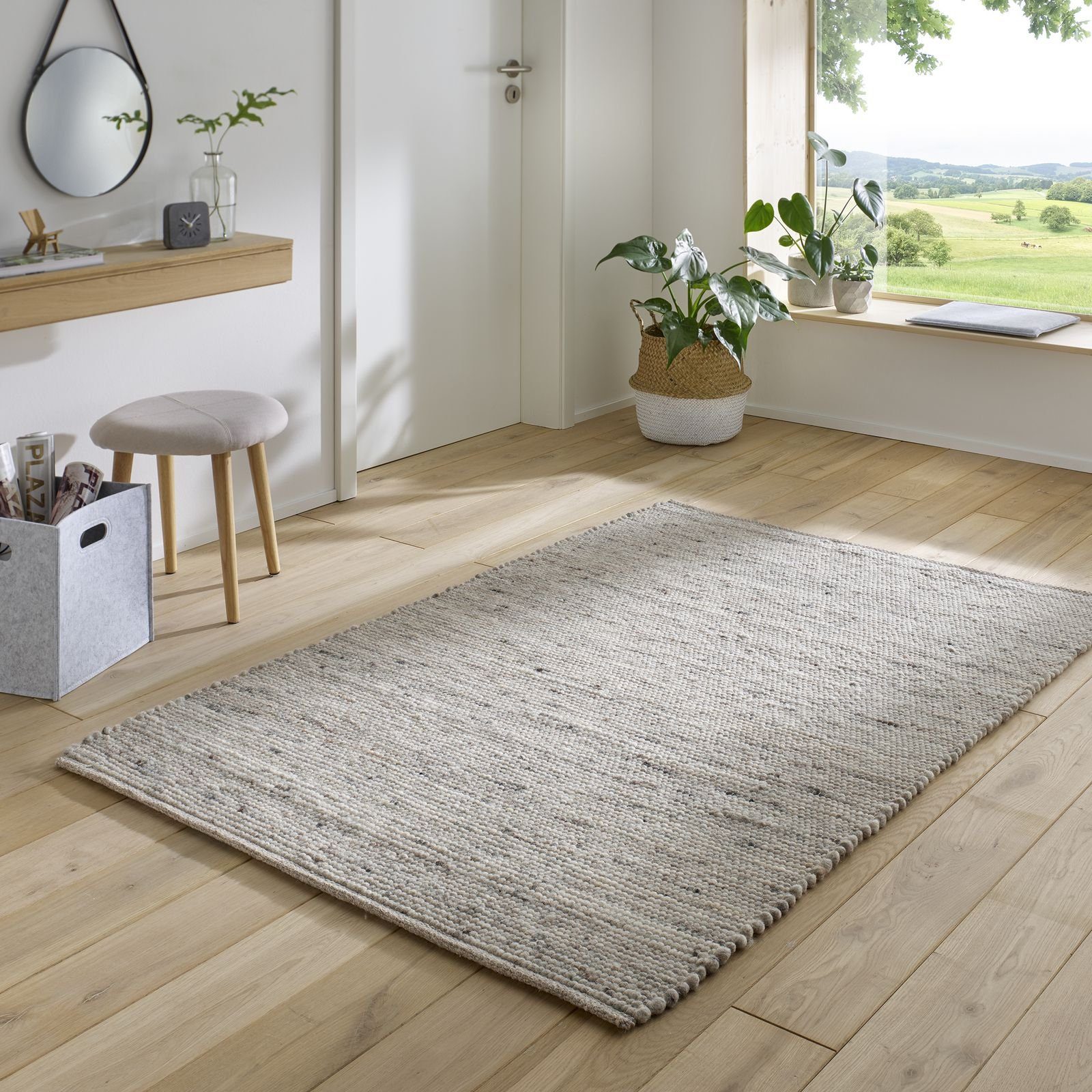 Wollteppich TaraCarpet Handwebteppich Helsinki, TaraCarpet, rechteckig, Höhe: 10 mm, gewalkter Wohnzimmer-Teppich Schurwolle Schlafzimmer Esszimmer 090x160