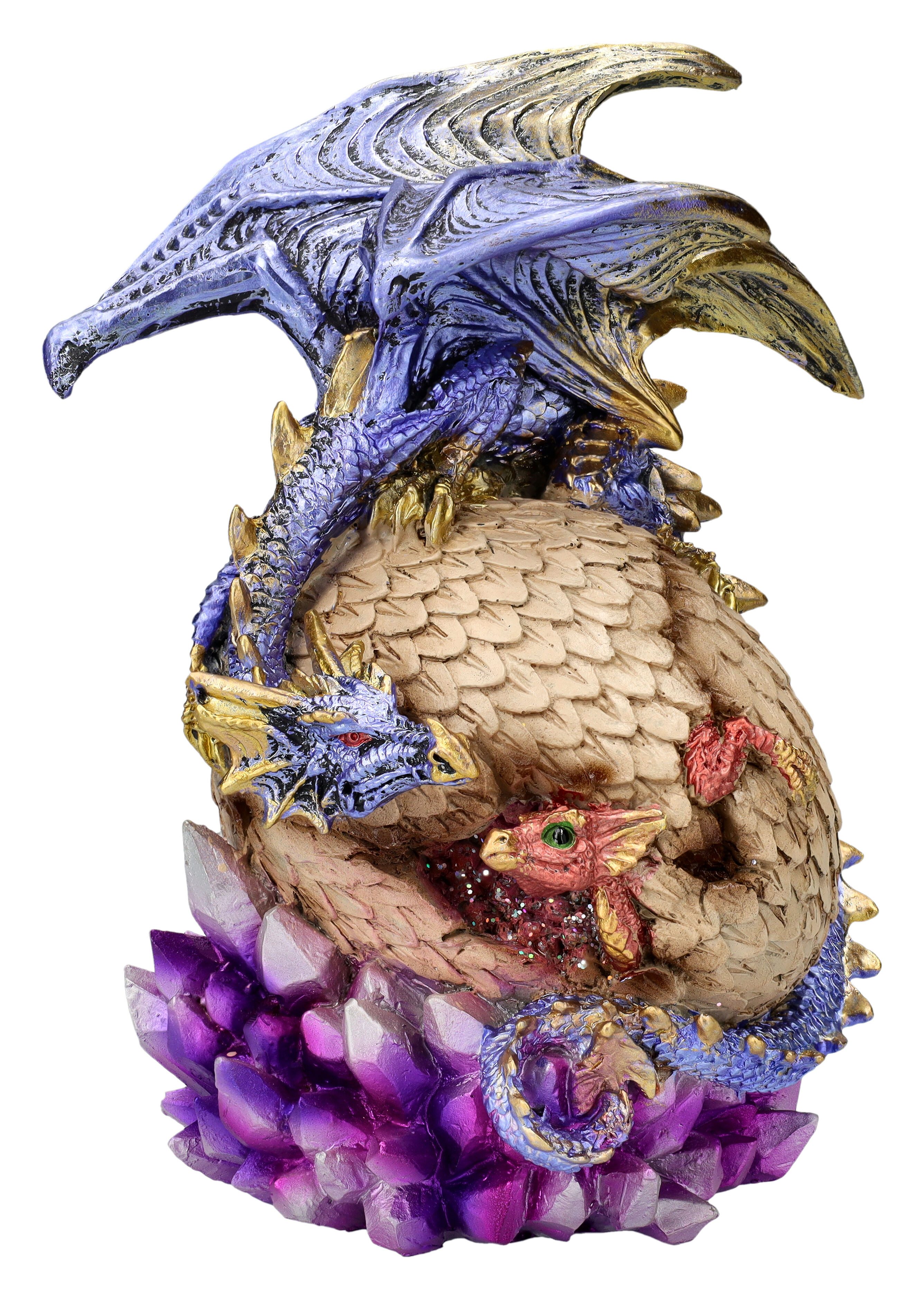 Figuren Shop GmbH Dekofigur Drachen Figur – Kristallwächter Statue Fantasy Skulptur 18cm Dekofigur