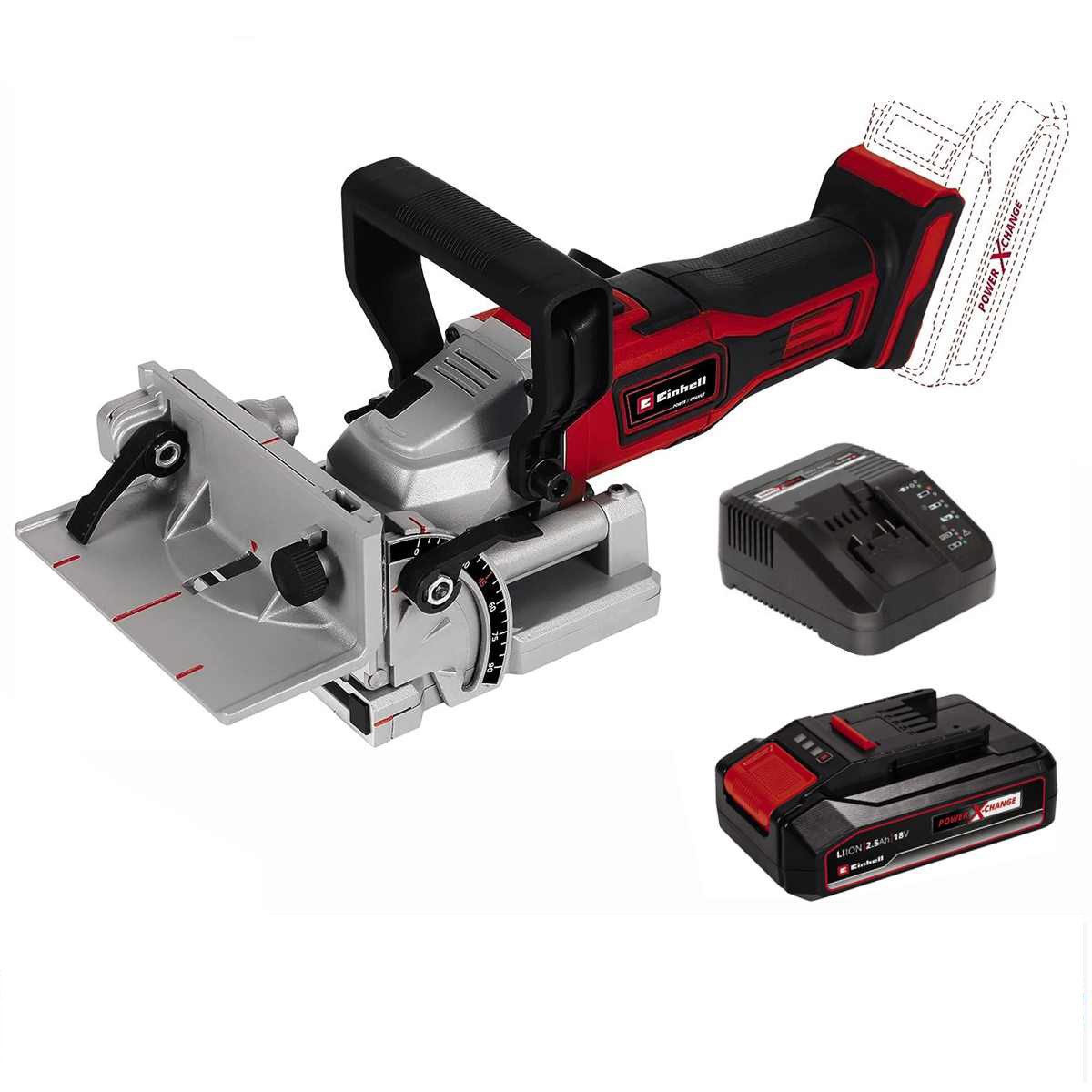 Einhell Flachdübelfräse Flachdübelfräse TE-BJ 18 Li 18 V, Akku 2.5 Ah Ladegerät Lamellofräse