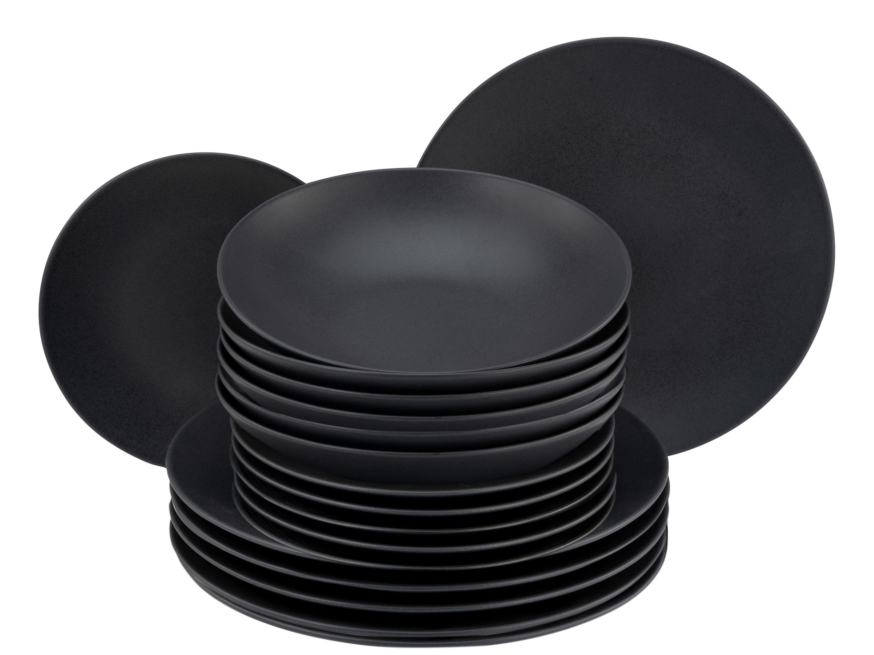 CreaTable Tafelservice Soft Touch Schwarz (18-tlg), 6 Personen, Steinzeug