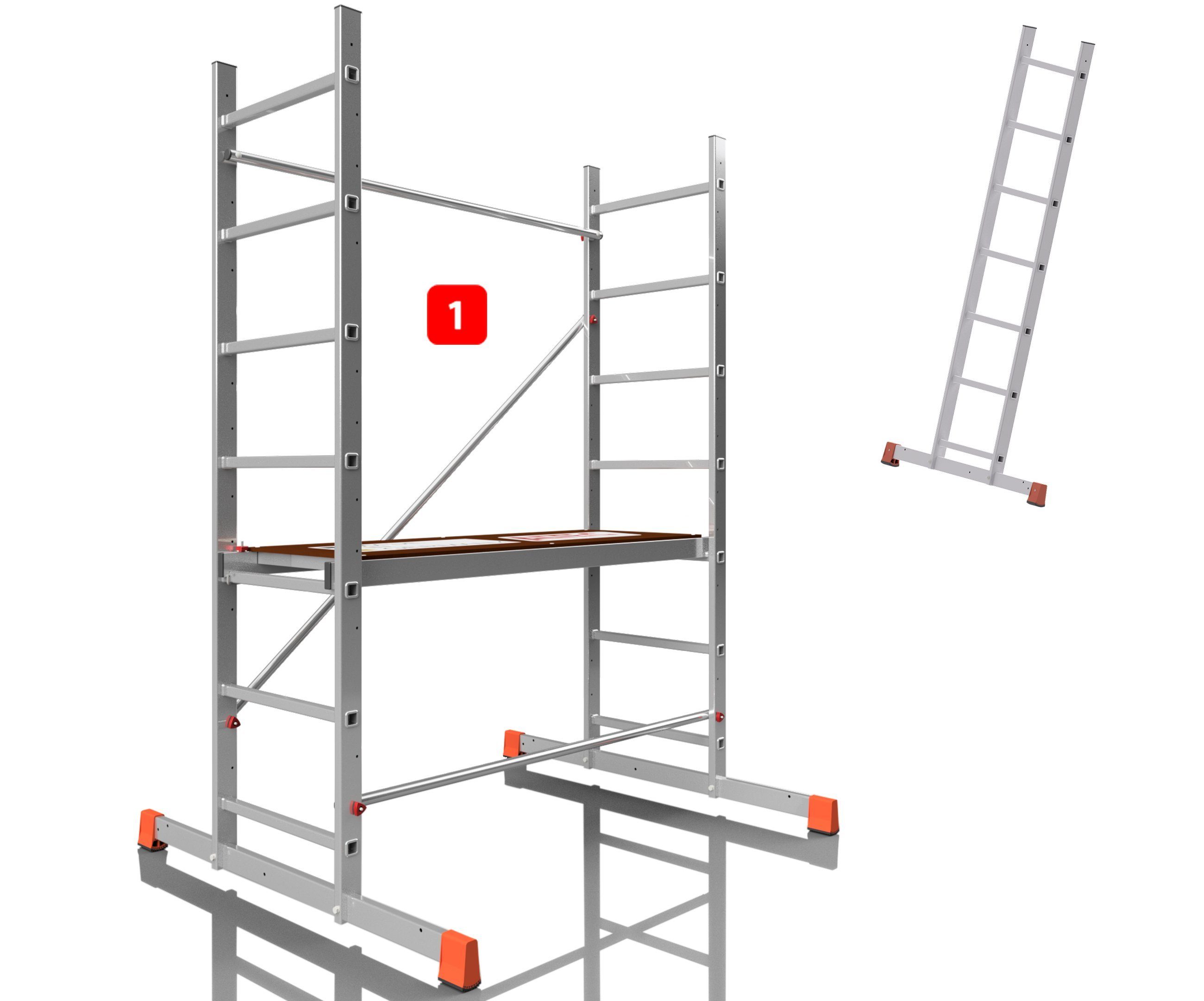 ALTEC Aluminium Arbeitsgerüst AluCombine® 3.0, Alu Standgerüst mit Traverse & Wandanker, maximale Arbeitshöhe 7 Meter