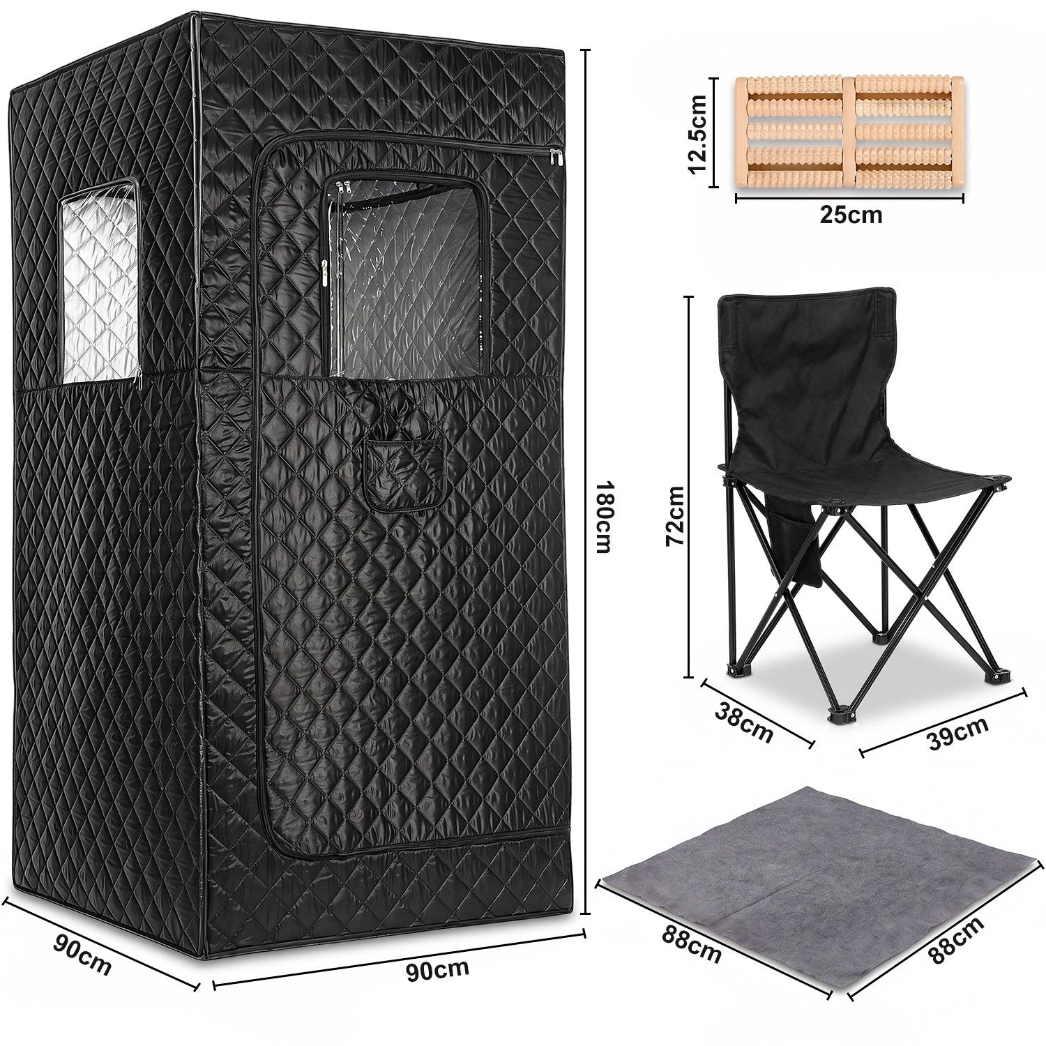 WILGOON Sauna Dampfsauna für Zuhause mit 1500 W Dampfgenerator und 3 L Tank, (9 Wärmestufen und Timer für individuell einstellbaren Dampfkomfort, 90 × 90 × 180 cm Saunazelt mit Stuhl und Fernbedienung) Faltbares Home-Spa-Set mit Fußmatte und Fußmassagegerät